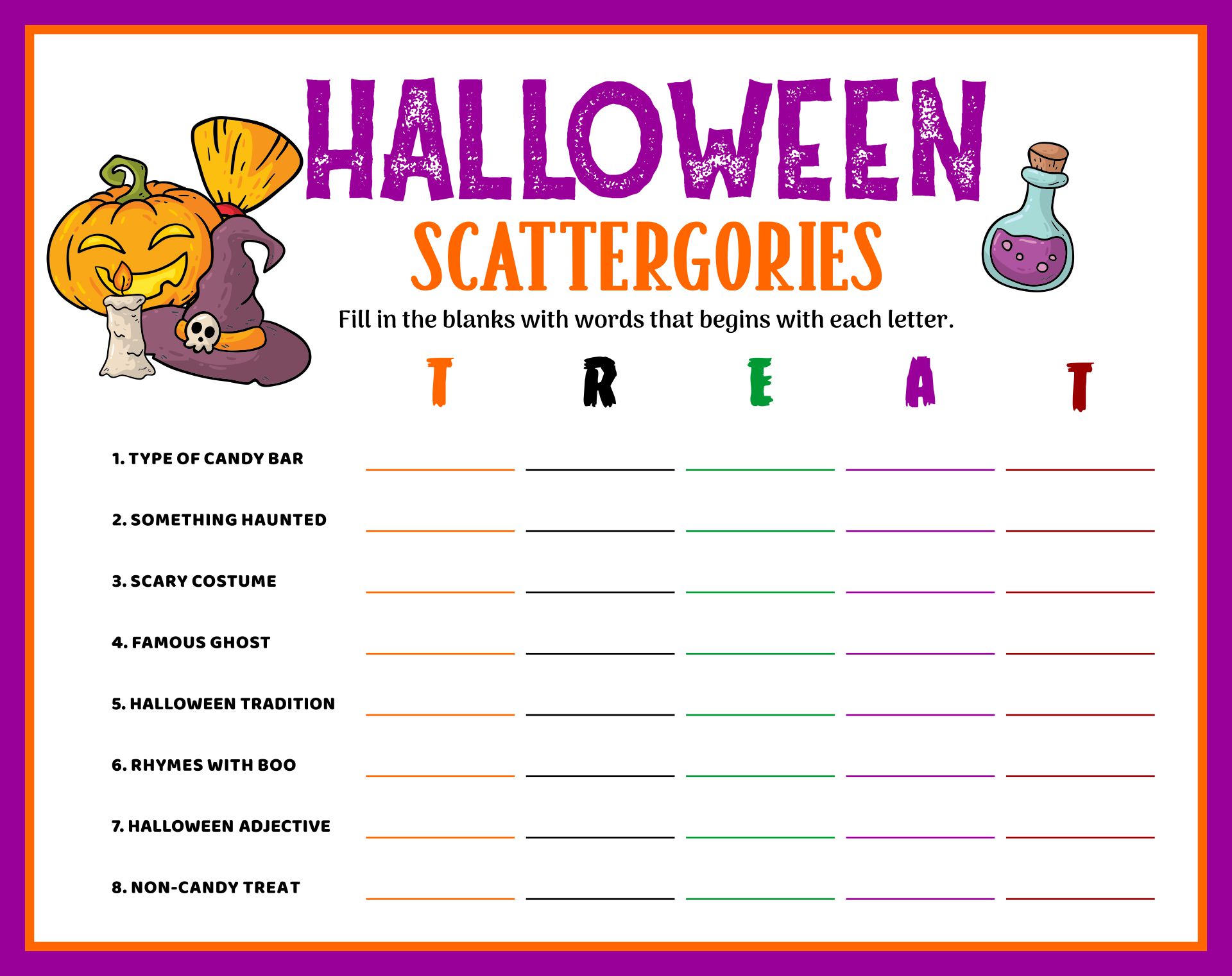 Halloween Scattergories Printable Game For Kids And Adults