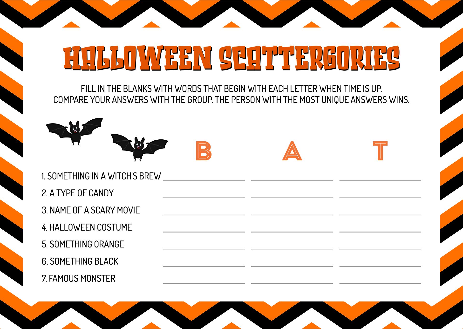 Halloween Scattergories Printable