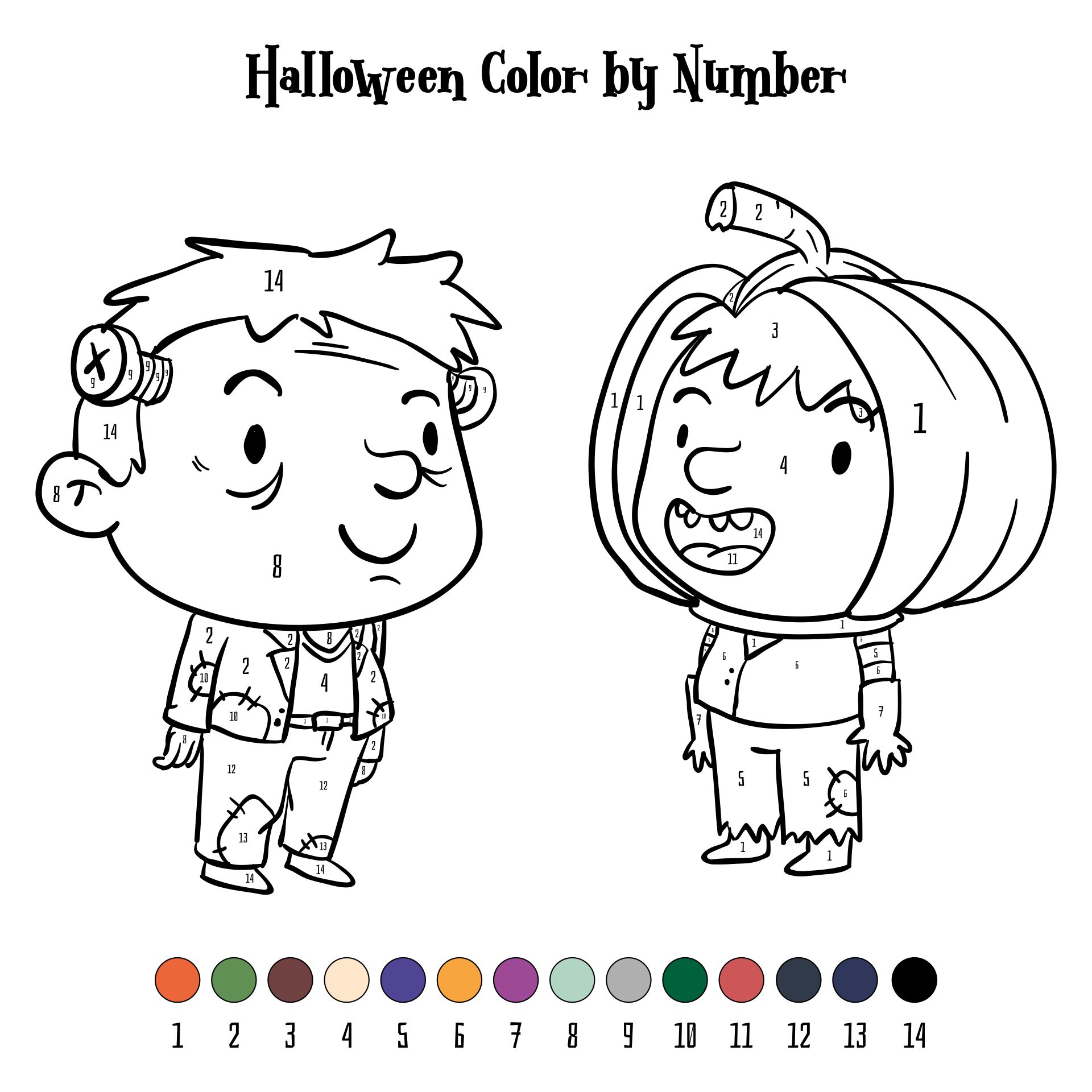 Halloween Scene Color By Number Printable Worksheets