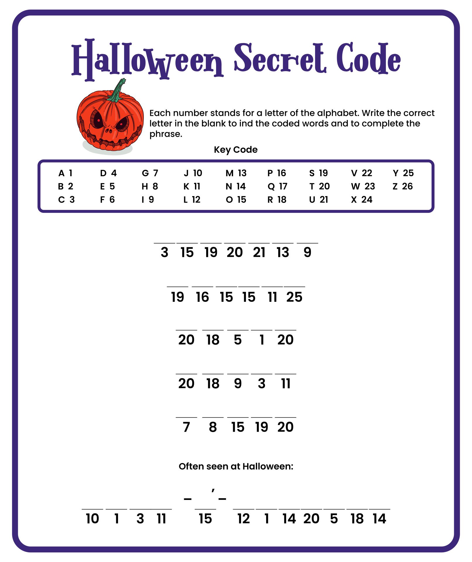 Halloween Secret Code Breaker Printable