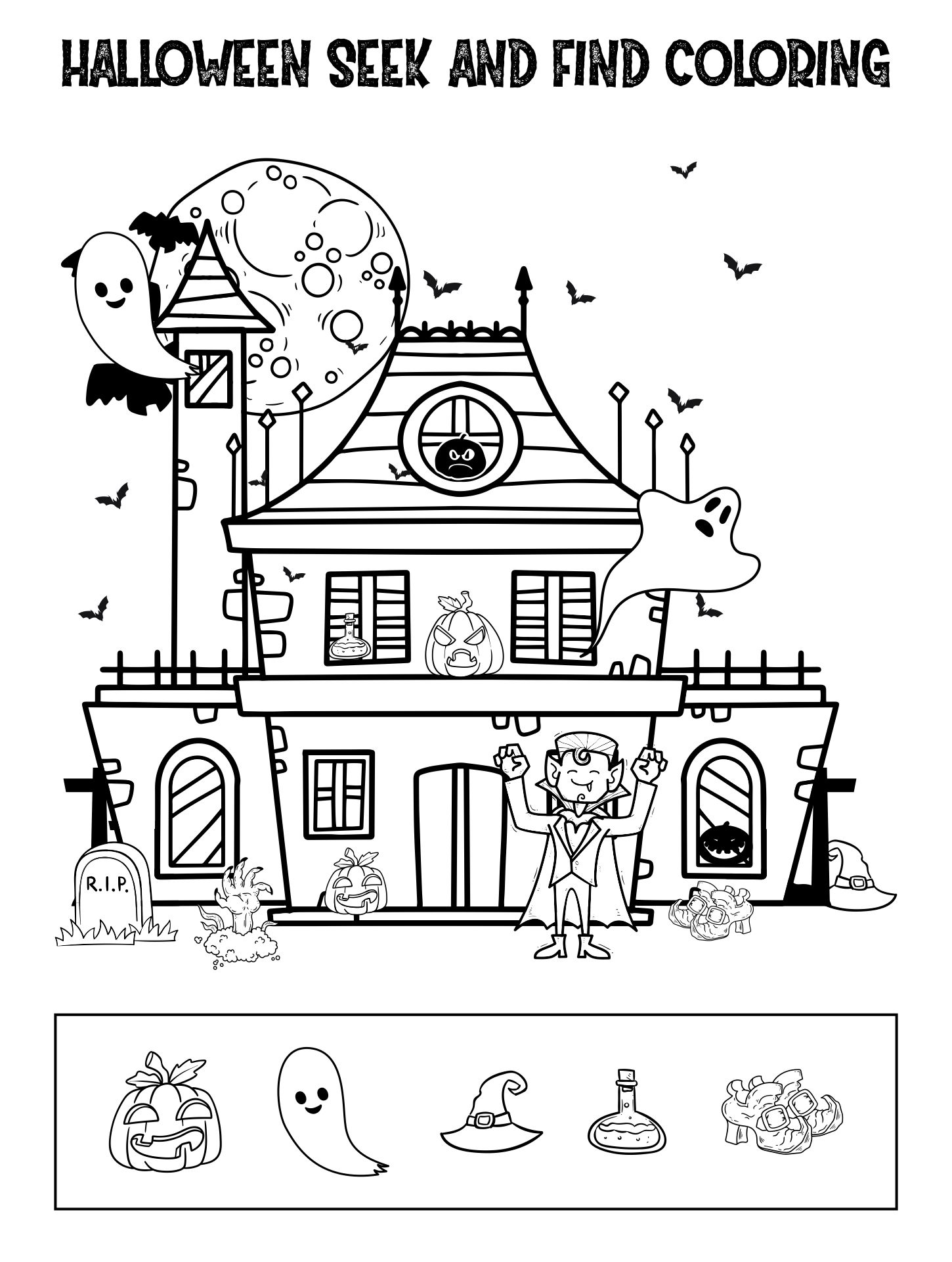 Halloween Seek And Find Coloring Page Printable