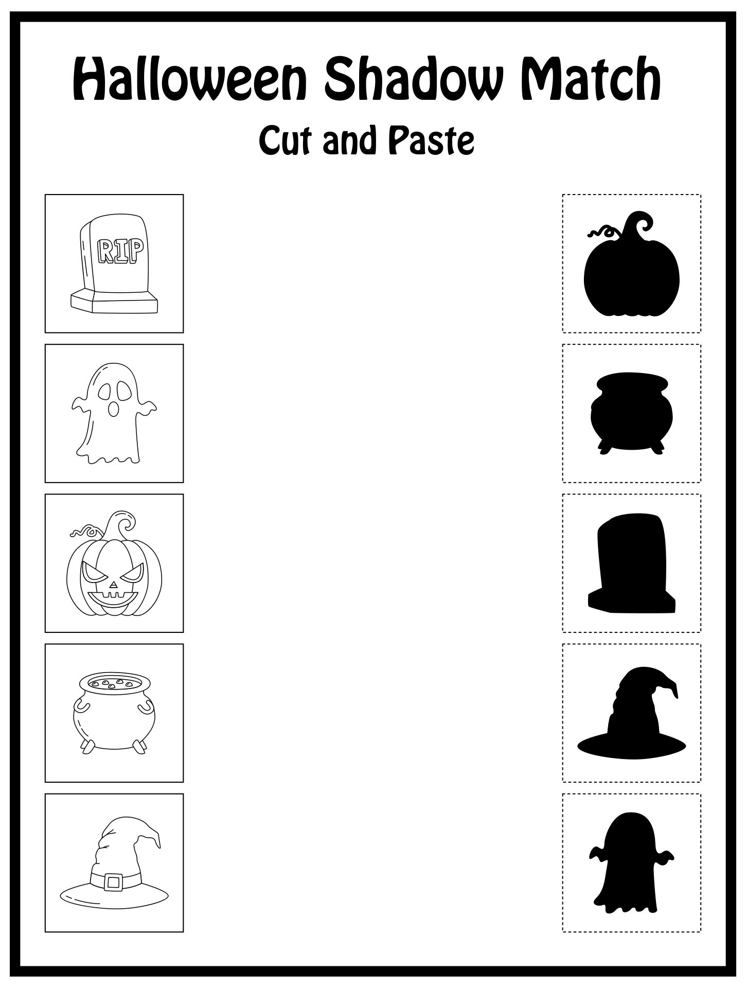 Halloween Shadow Match Activities Cut And Paste Worksheets Printable