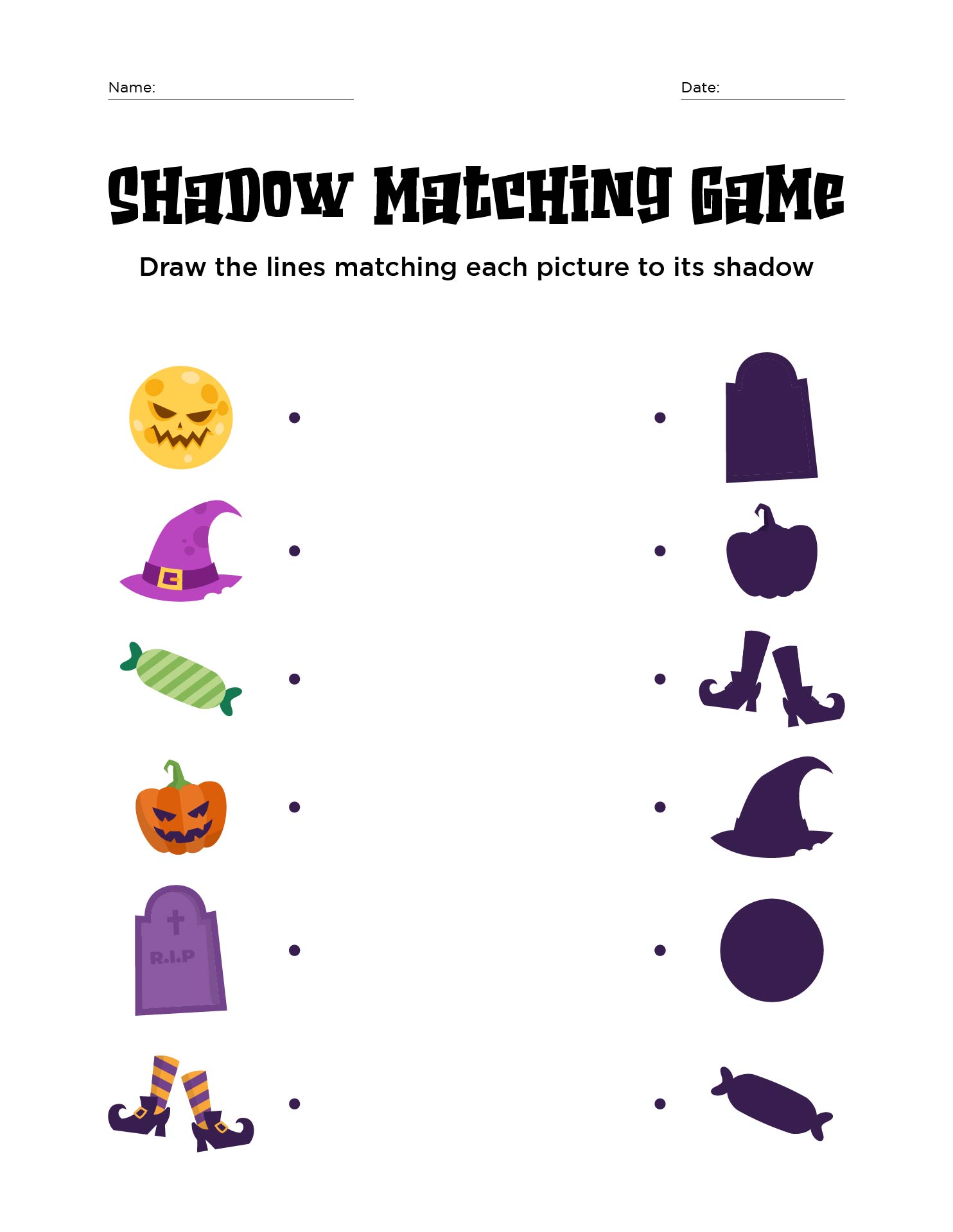 Halloween Shadow Matching Activity For Children Printable