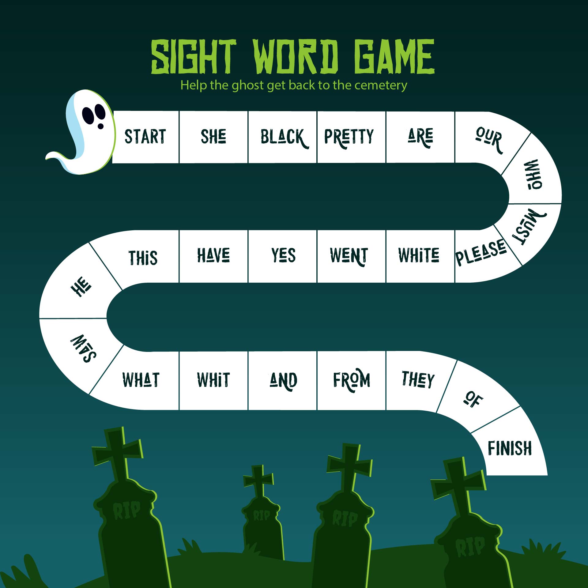 Halloween Sight Words Board Game Printable