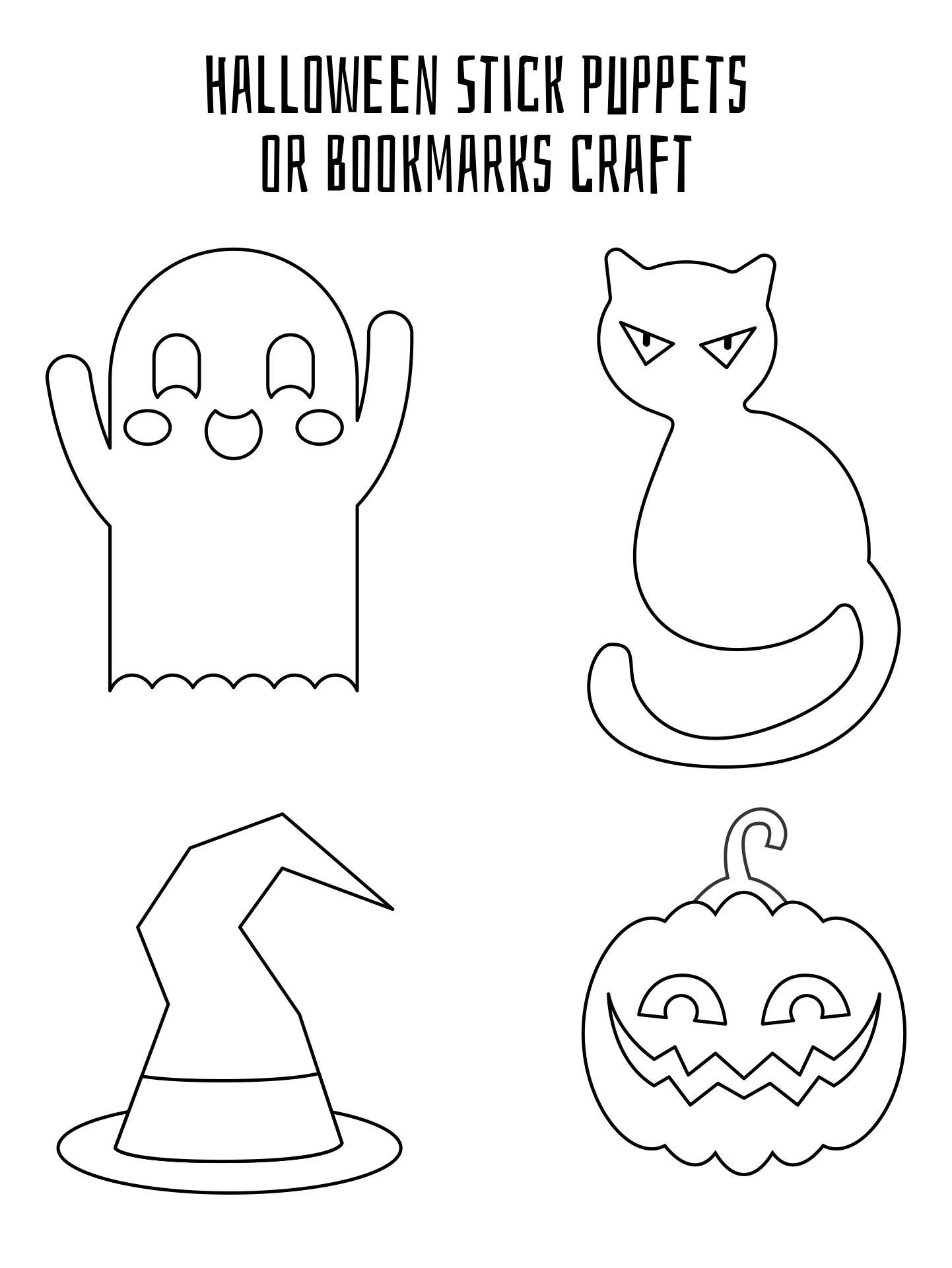 Halloween Stick Puppets Craft Bookmarks Printable Patterns