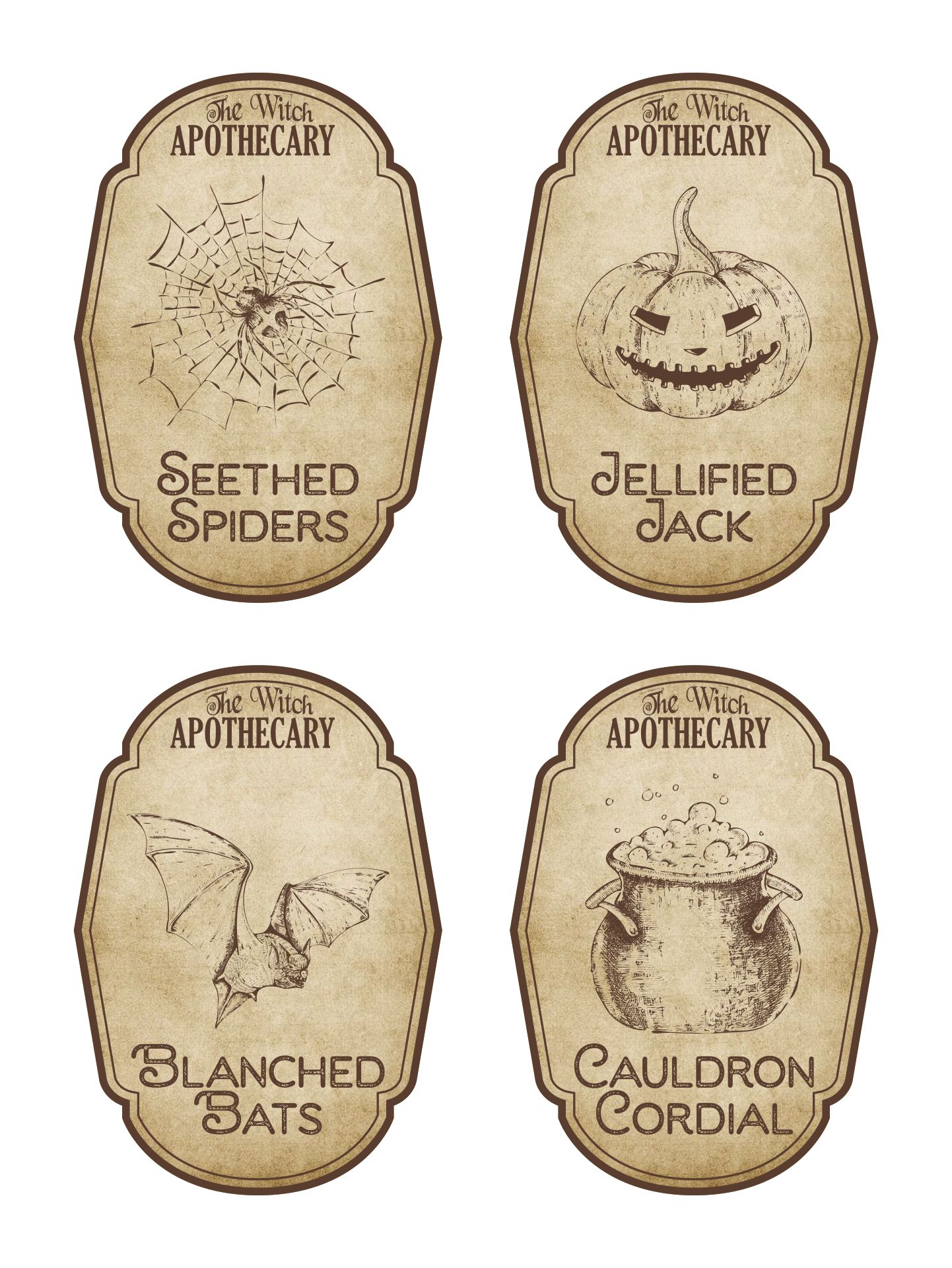 Halloween Witch Aged Apothecary Potion Labels Printable