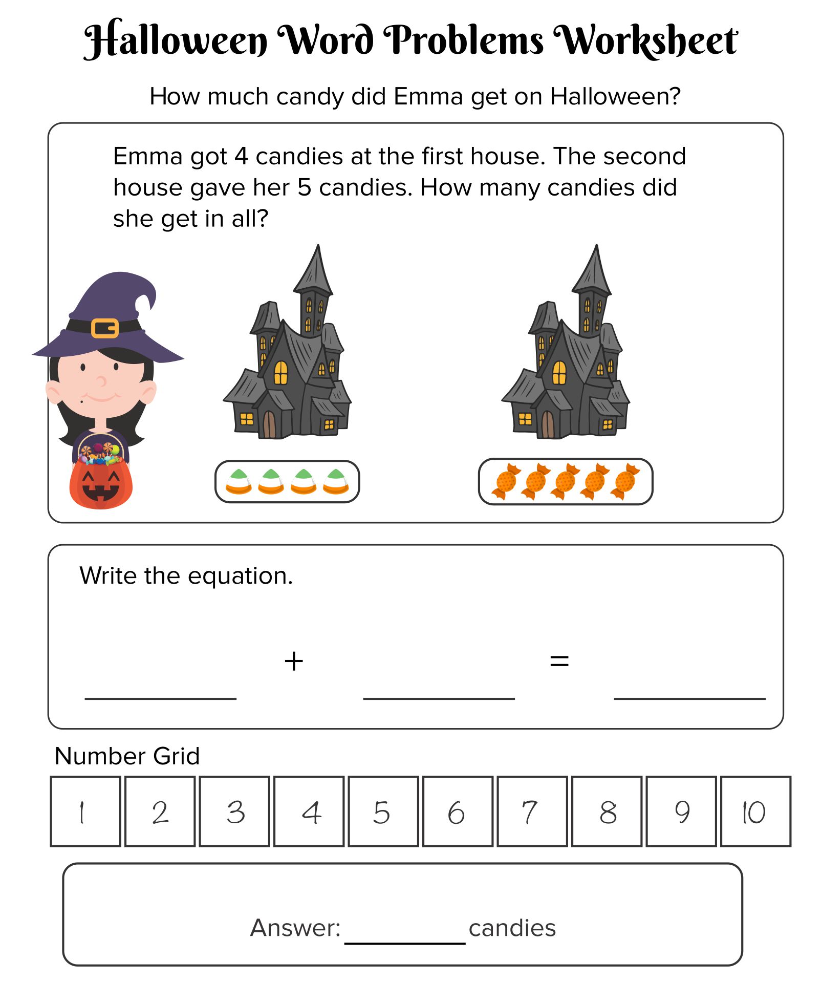 Halloween Word Problems Printables Grade 1