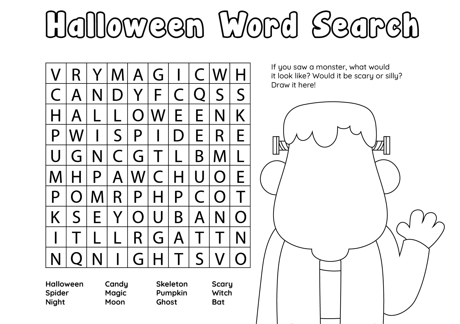 Halloween Word Search Coloring Page Printable
