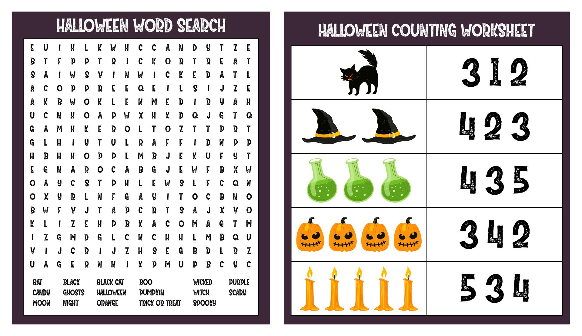 Halloween Word Search & Counting Printable
