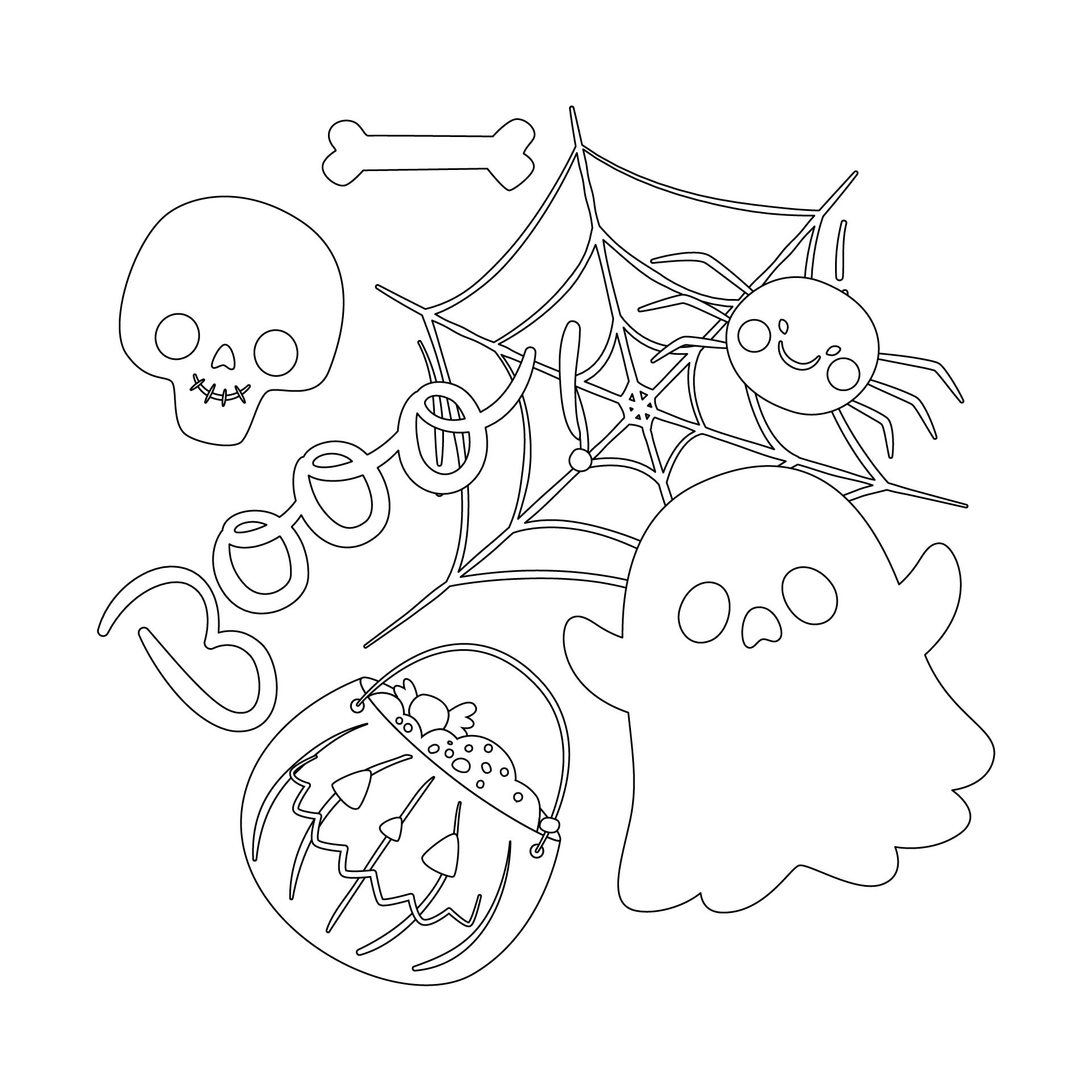 Happy Halloween With Ghost And Spider Coloring Page Printable