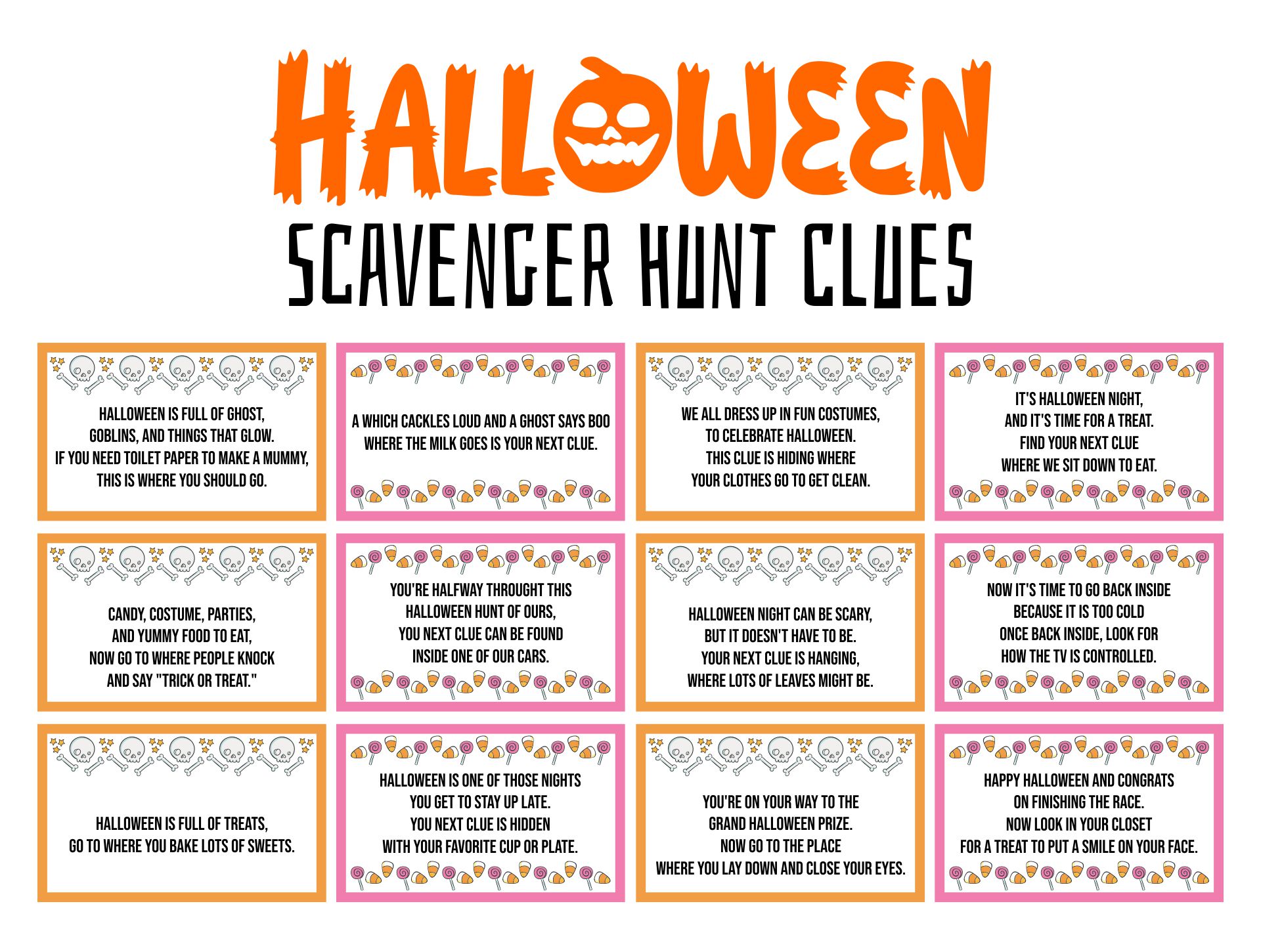 Indoor Halloween Treasure Hunt Clues Scavenger Printable