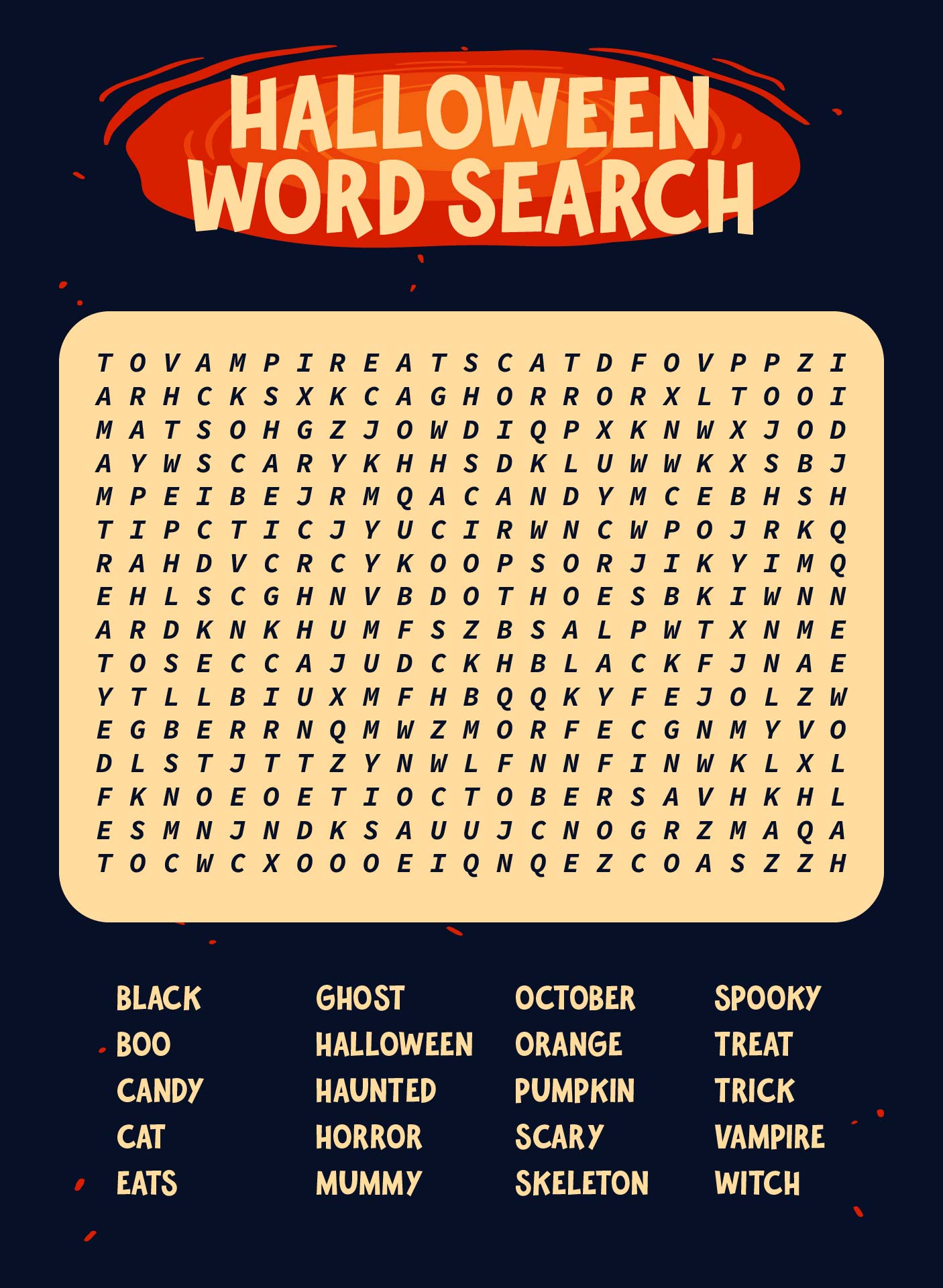 Jumbo Halloween Word Search Printable
