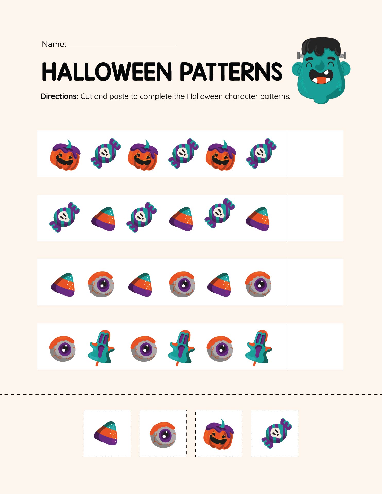 Kindergarten Halloween Math Patterns Printable