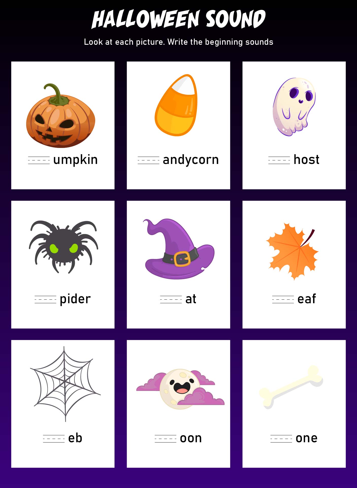 Kindergarten Language Arts Halloween Worksheets