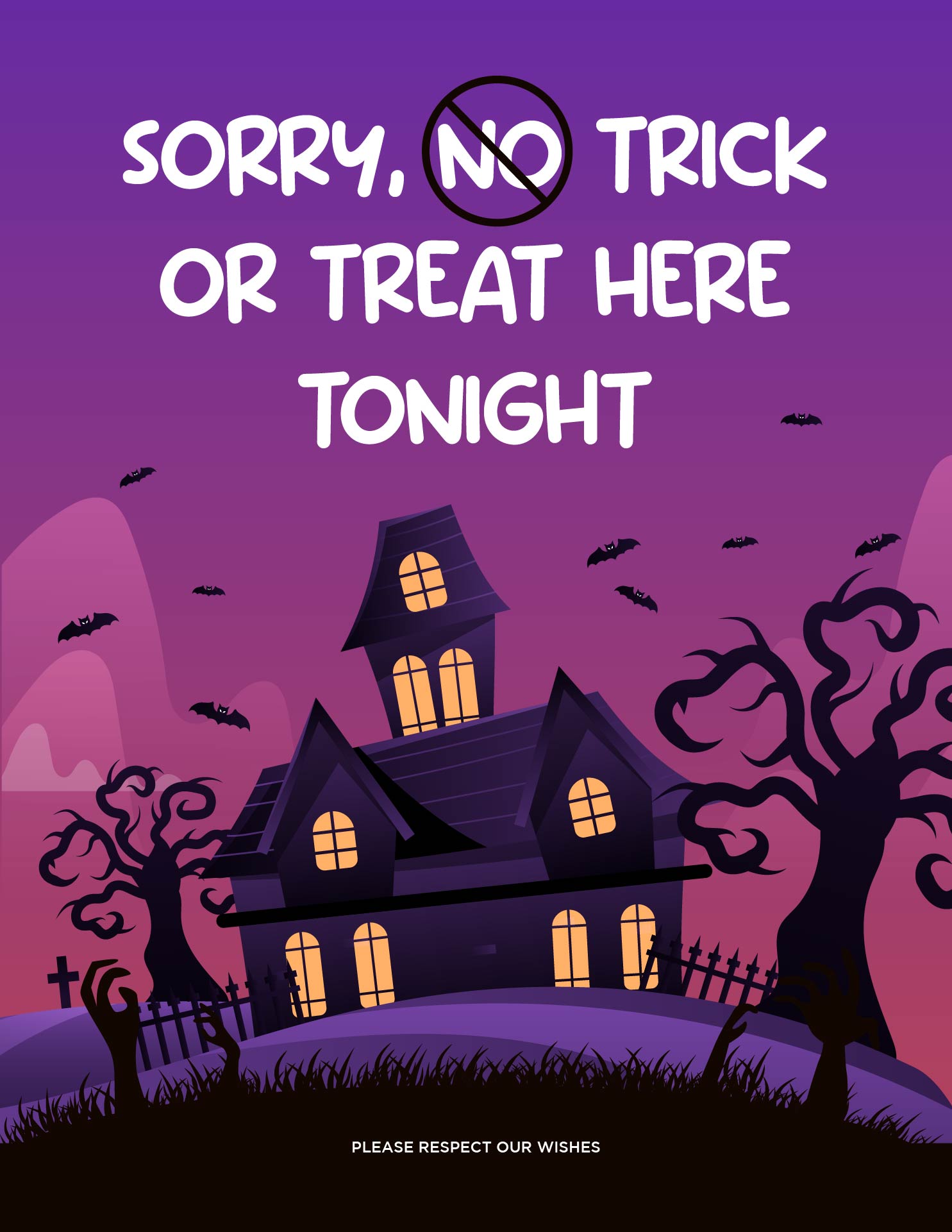 No Trick Or Treating Sign Printable For Halloween