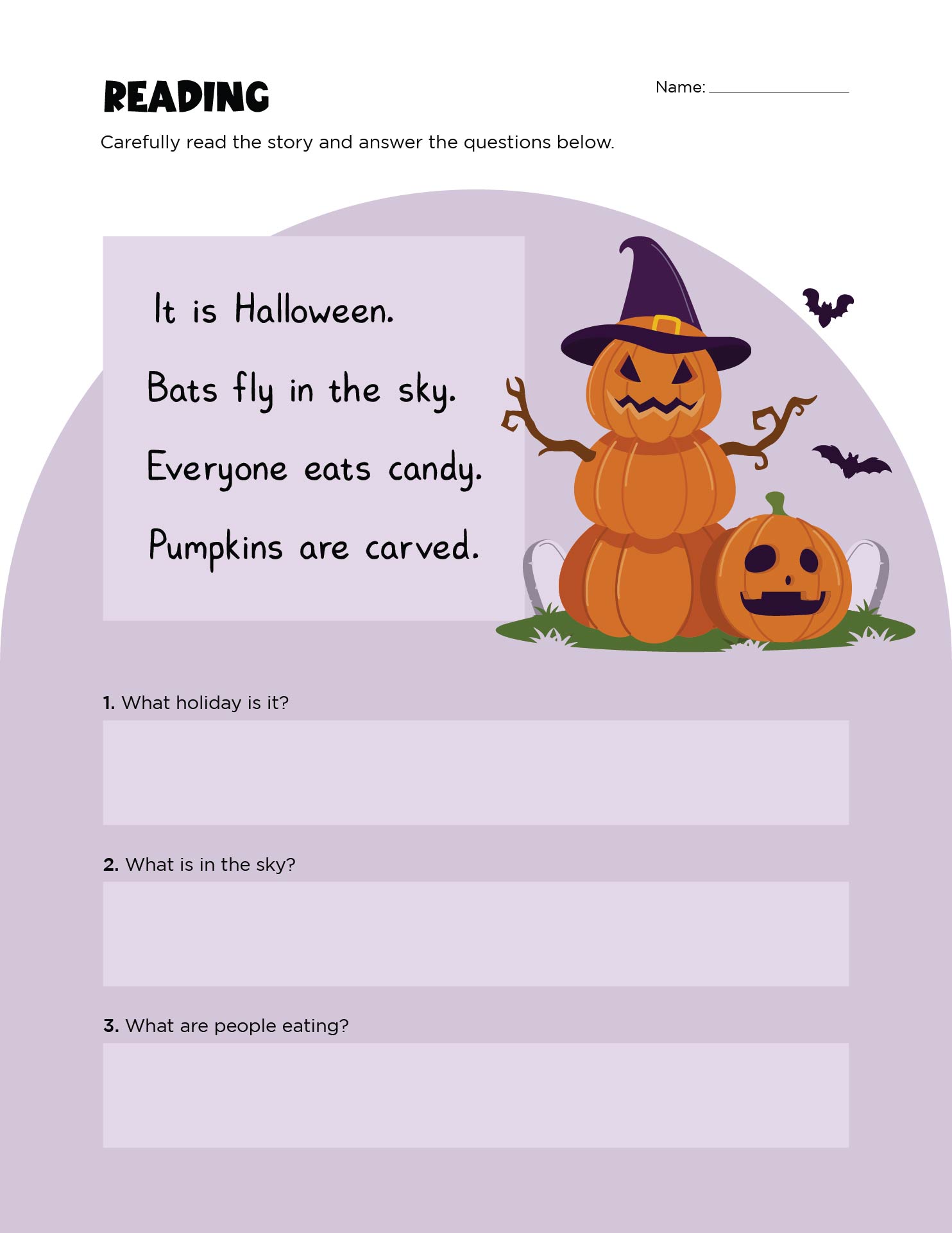 Printable 1st Grade Halloween Reading Worksheet