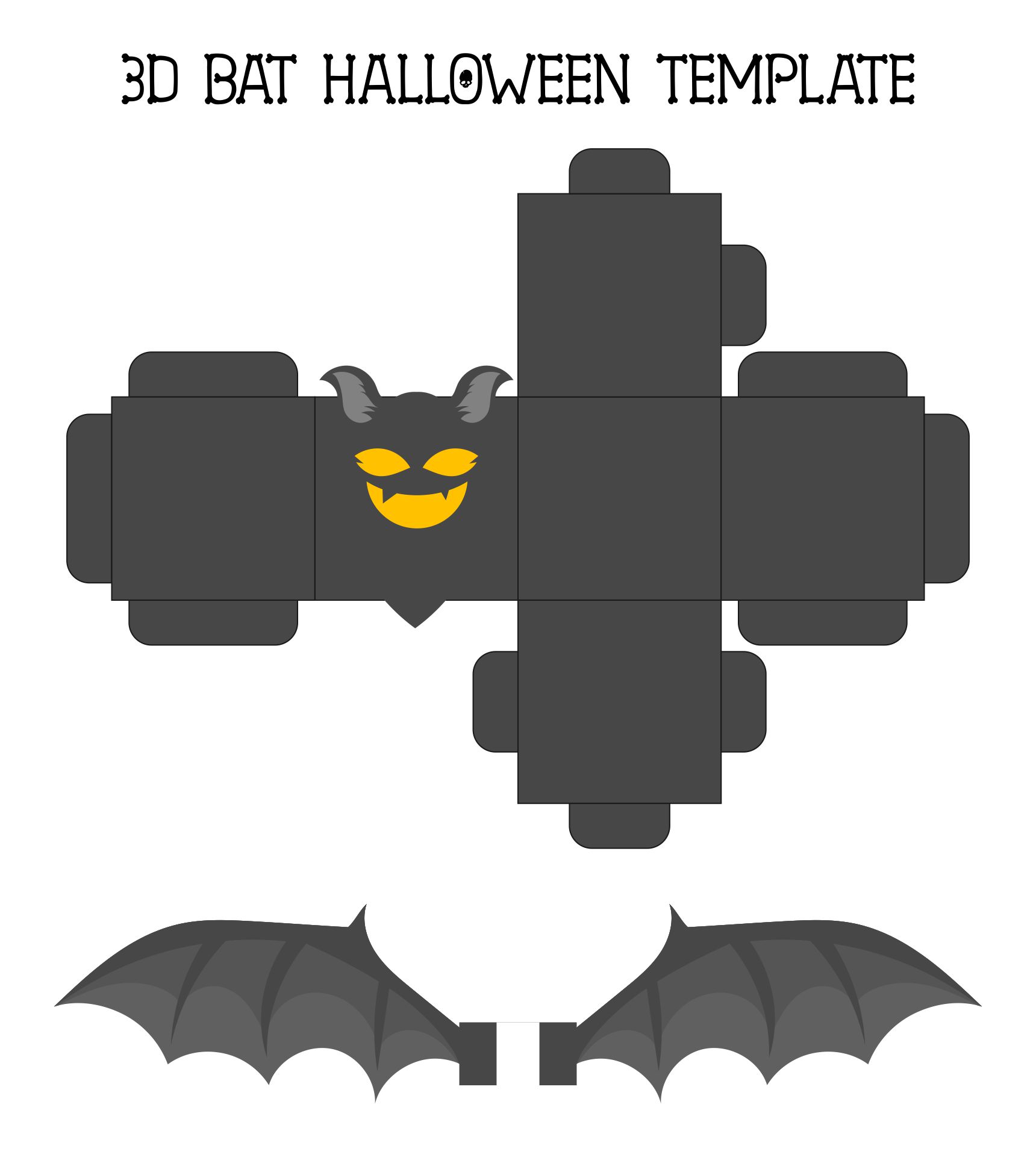 Printable 3D Bat Halloween Template
