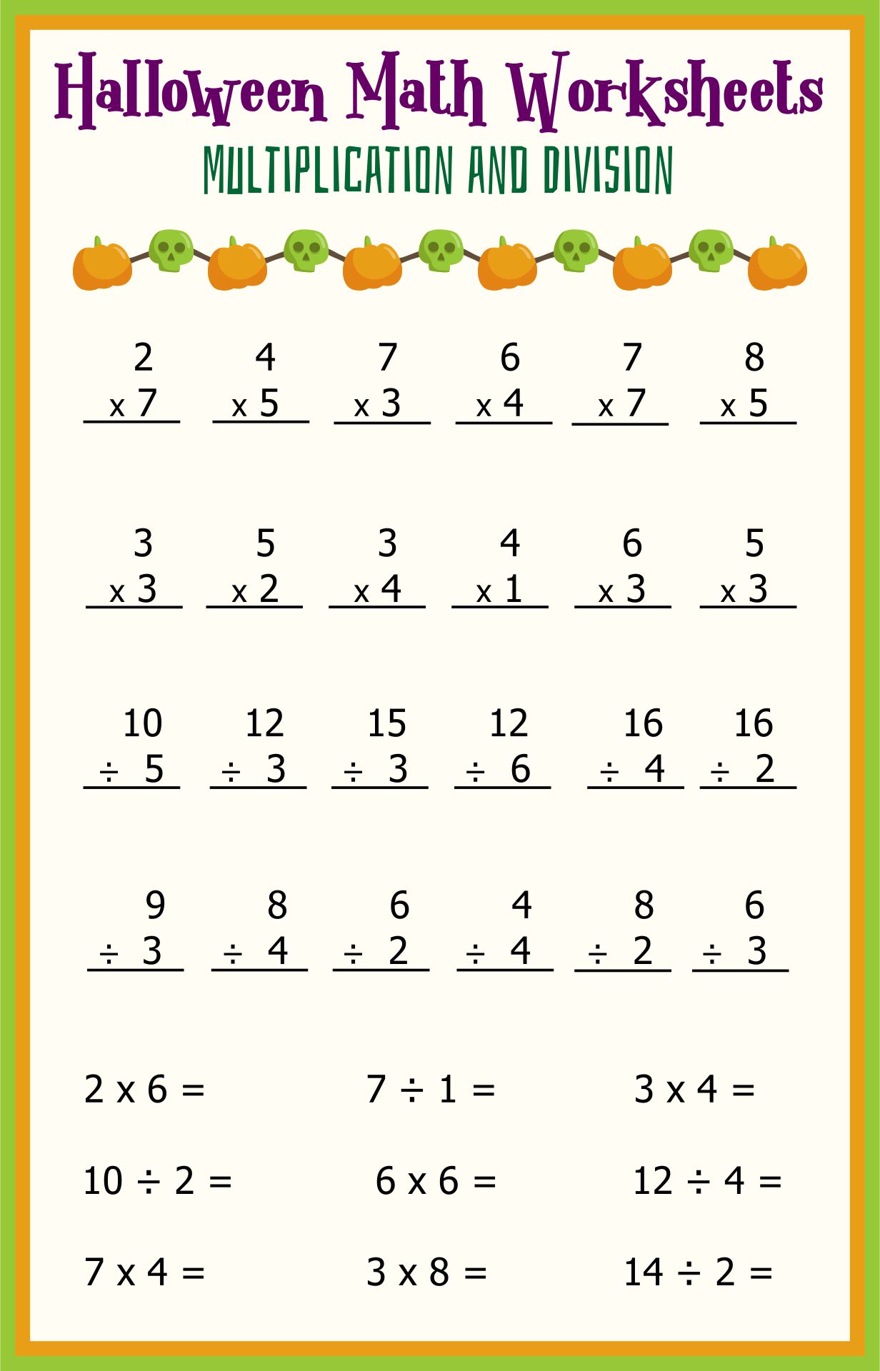 Printable 3rd Grade Halloween Math Worksheets Multiplication And Division