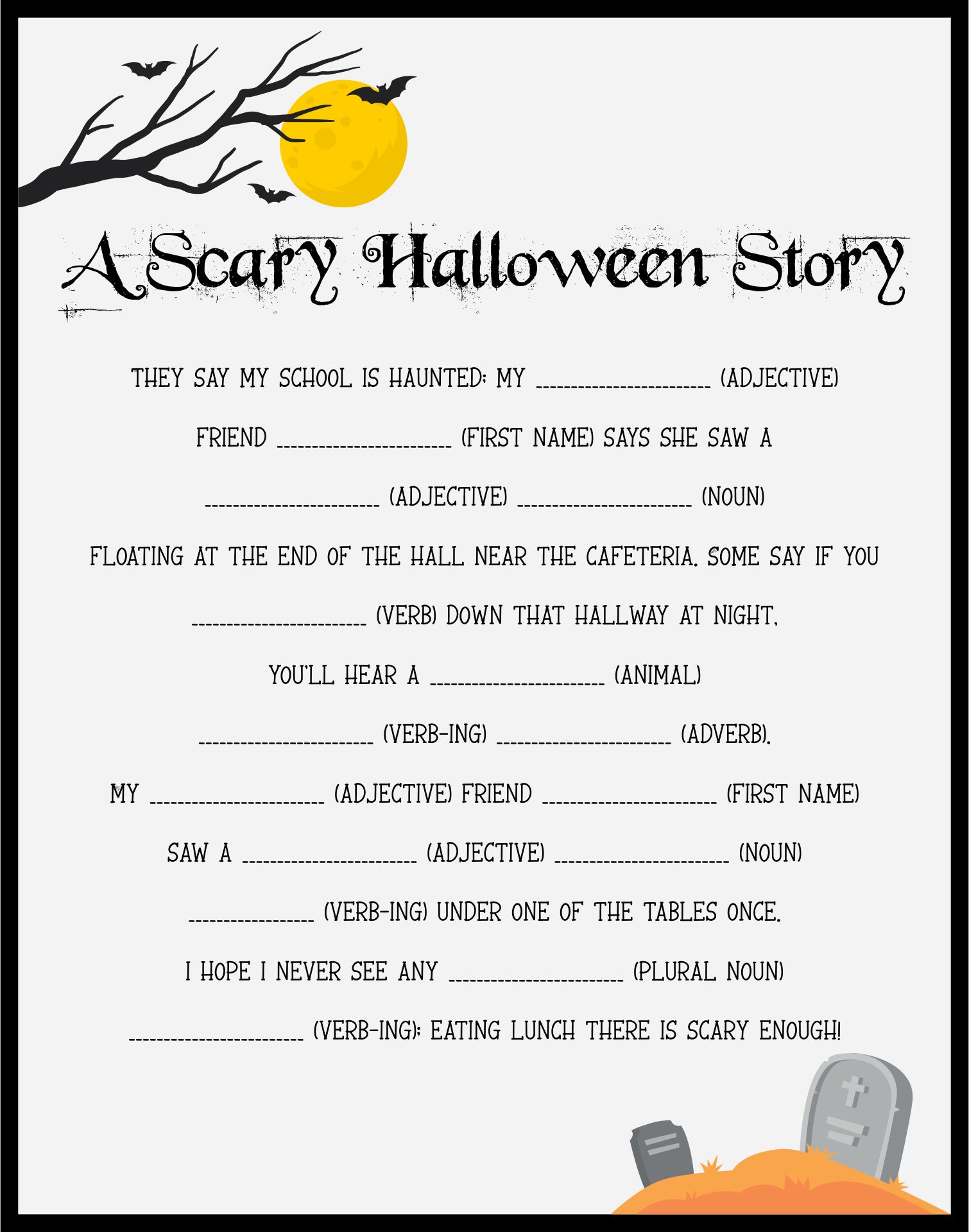 Printable A Scary Halloween Story Worksheet
