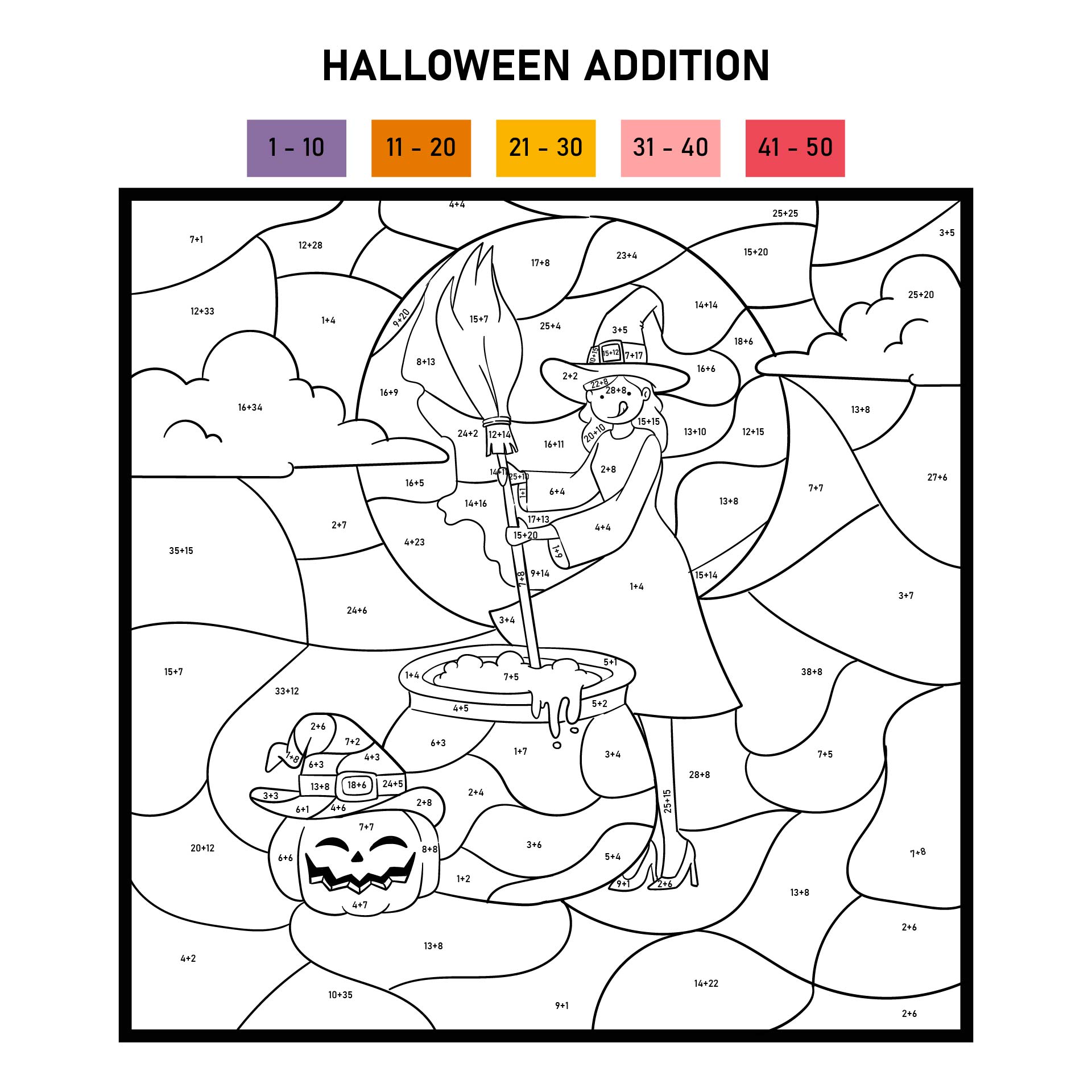 Printable Addition Coloring Pages Halloween