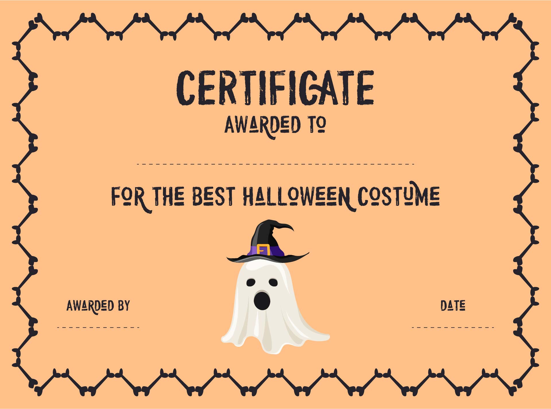 Printable Best Costume Award Certificate Template