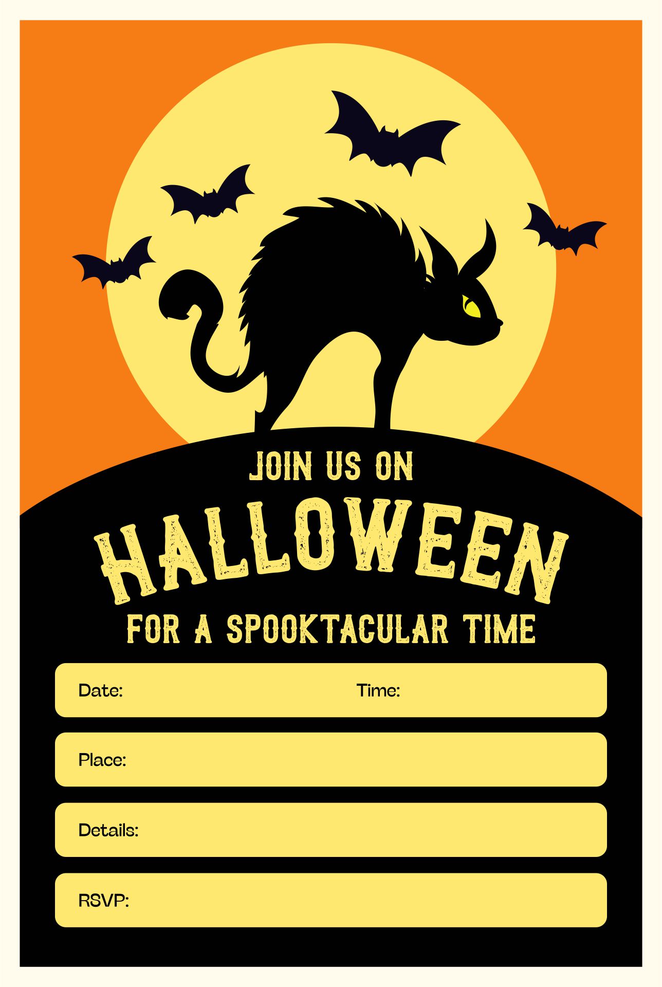 Printable Black Cat Halloween Invitations Templates