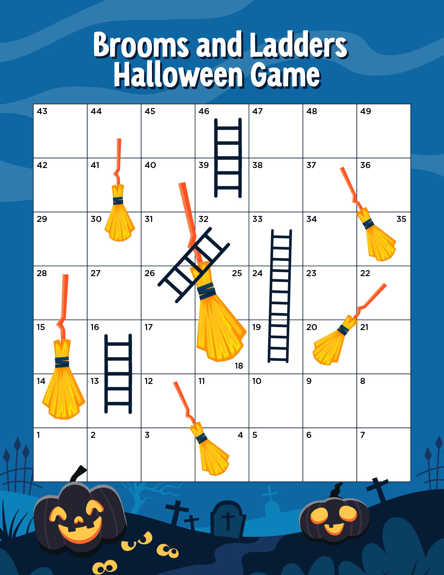 Printable Brooms And Ladders Halloween Game For Kids