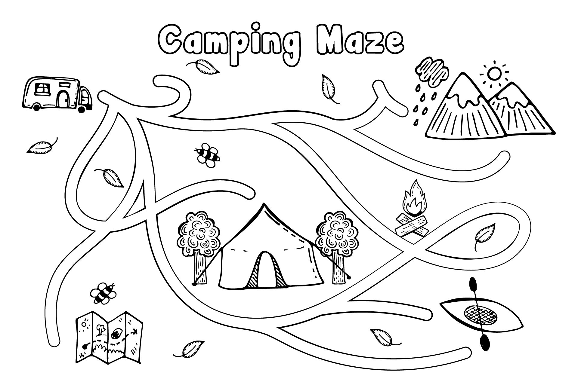 Printable Camping Maze Coloring Page