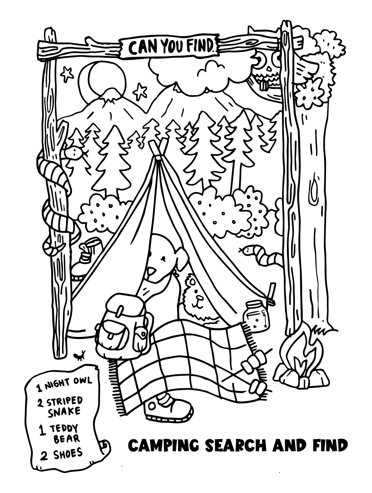 Printable Camping Search And Find Coloring Page