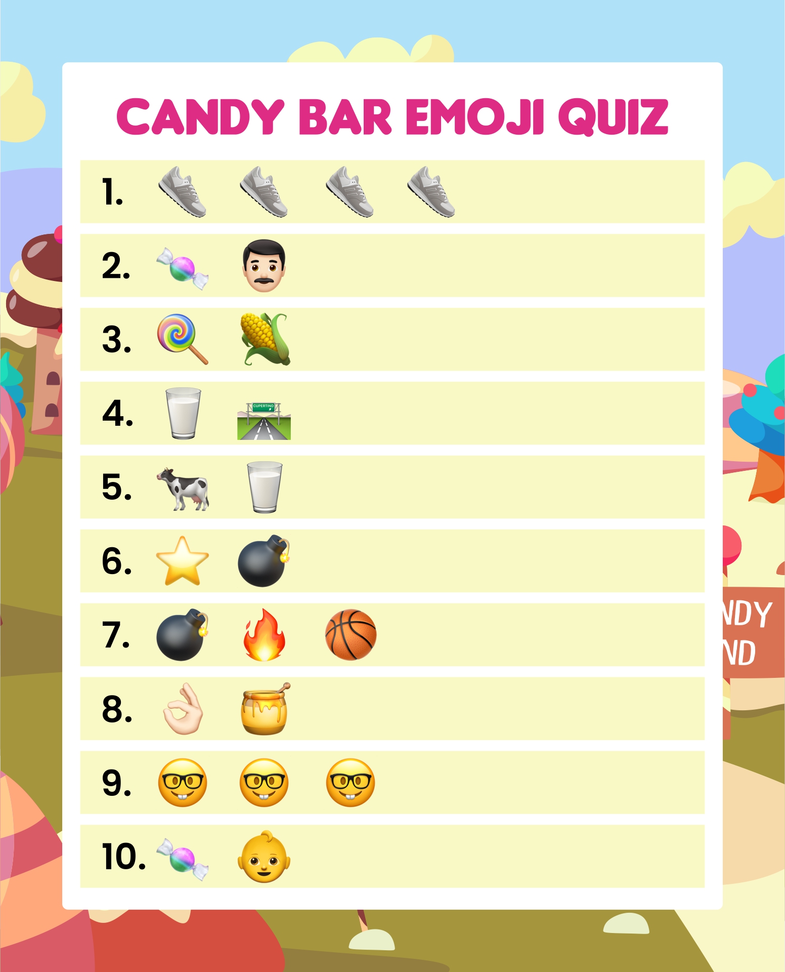 Printable Candy Bar Emoji Quiz