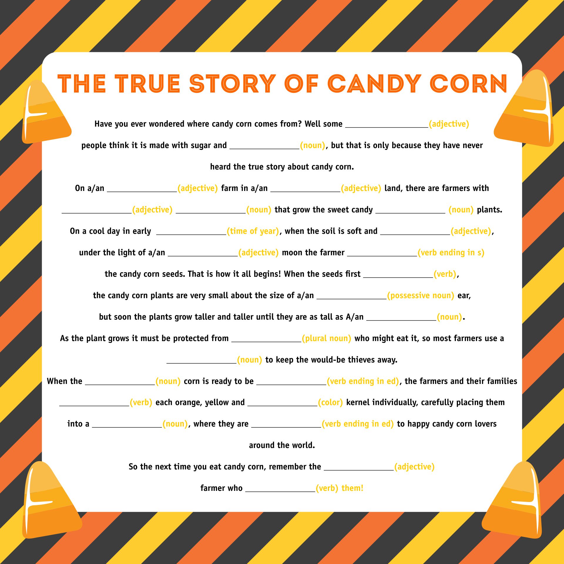 Printable Candy Corn Halloween Games Mad Libs