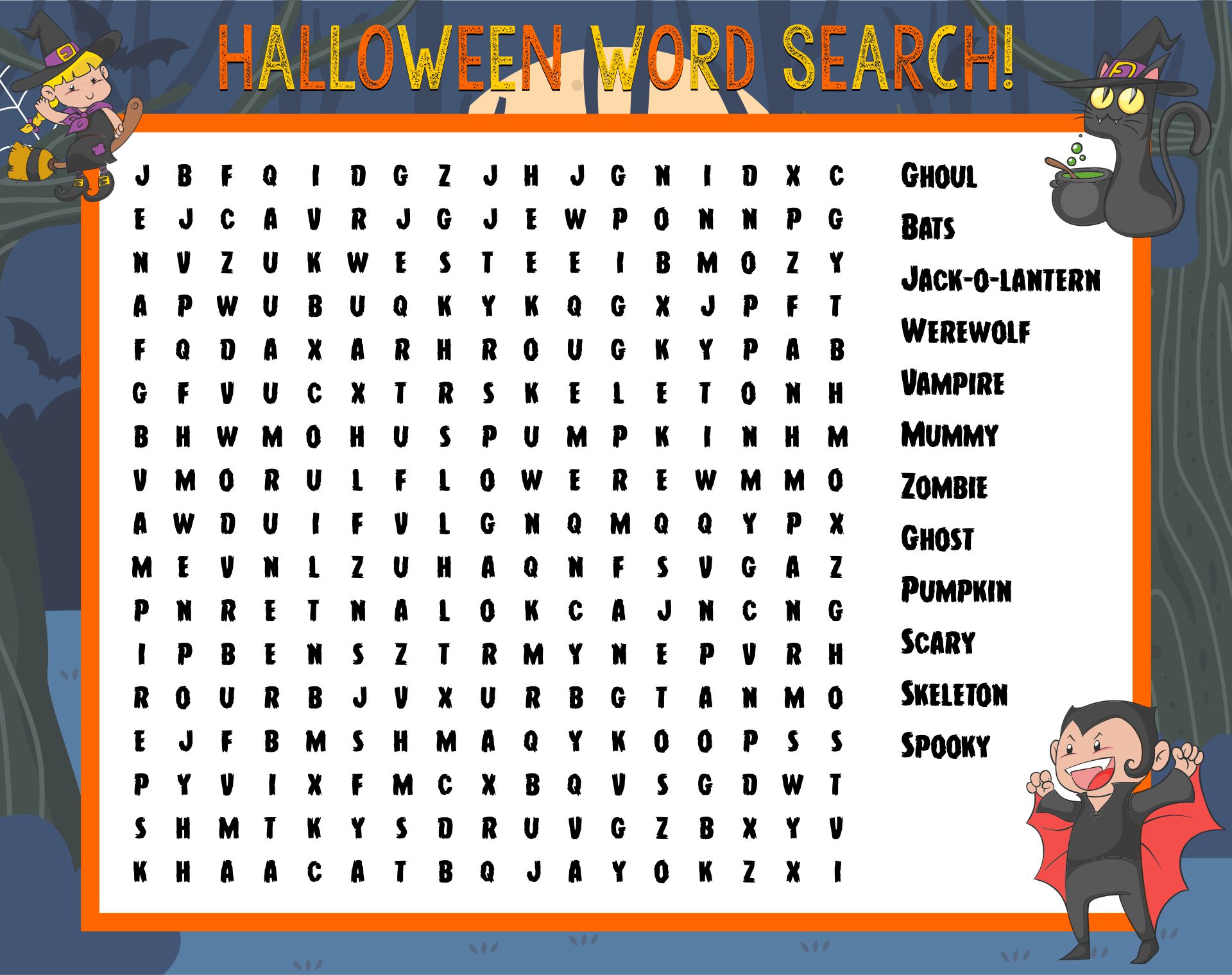 Printable Easy Halloween Word Search For Kids