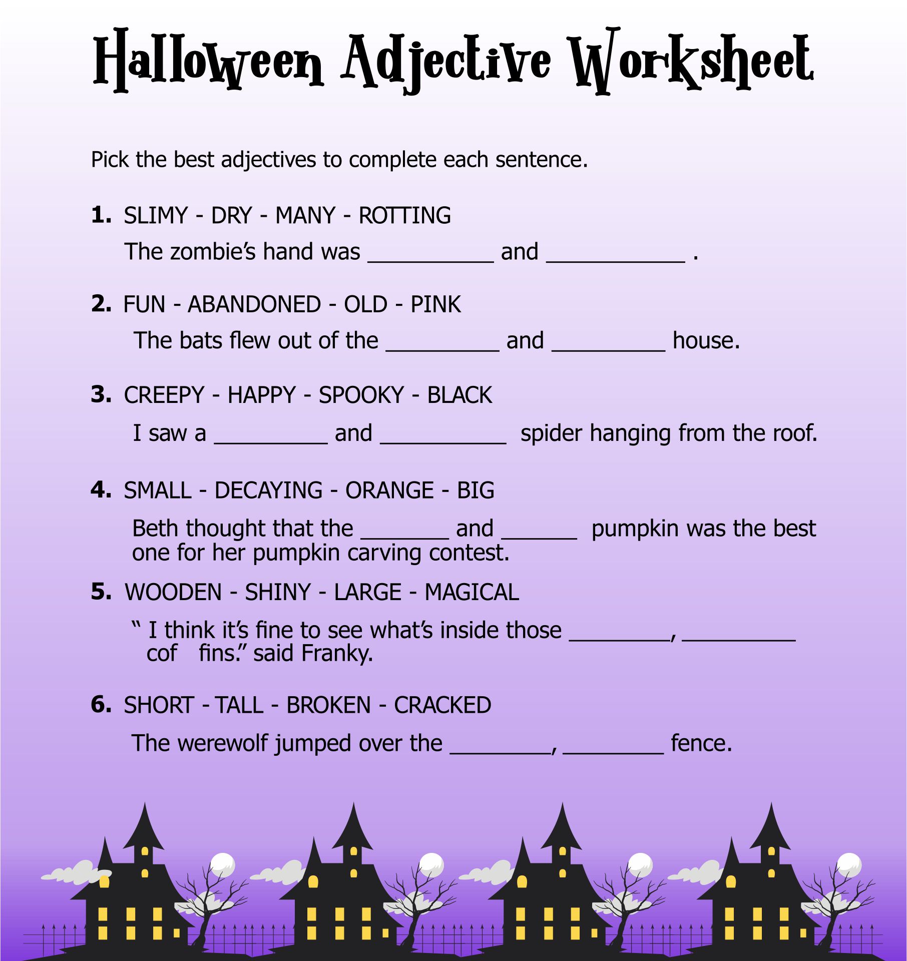 Printable Halloween Adjective Worksheet