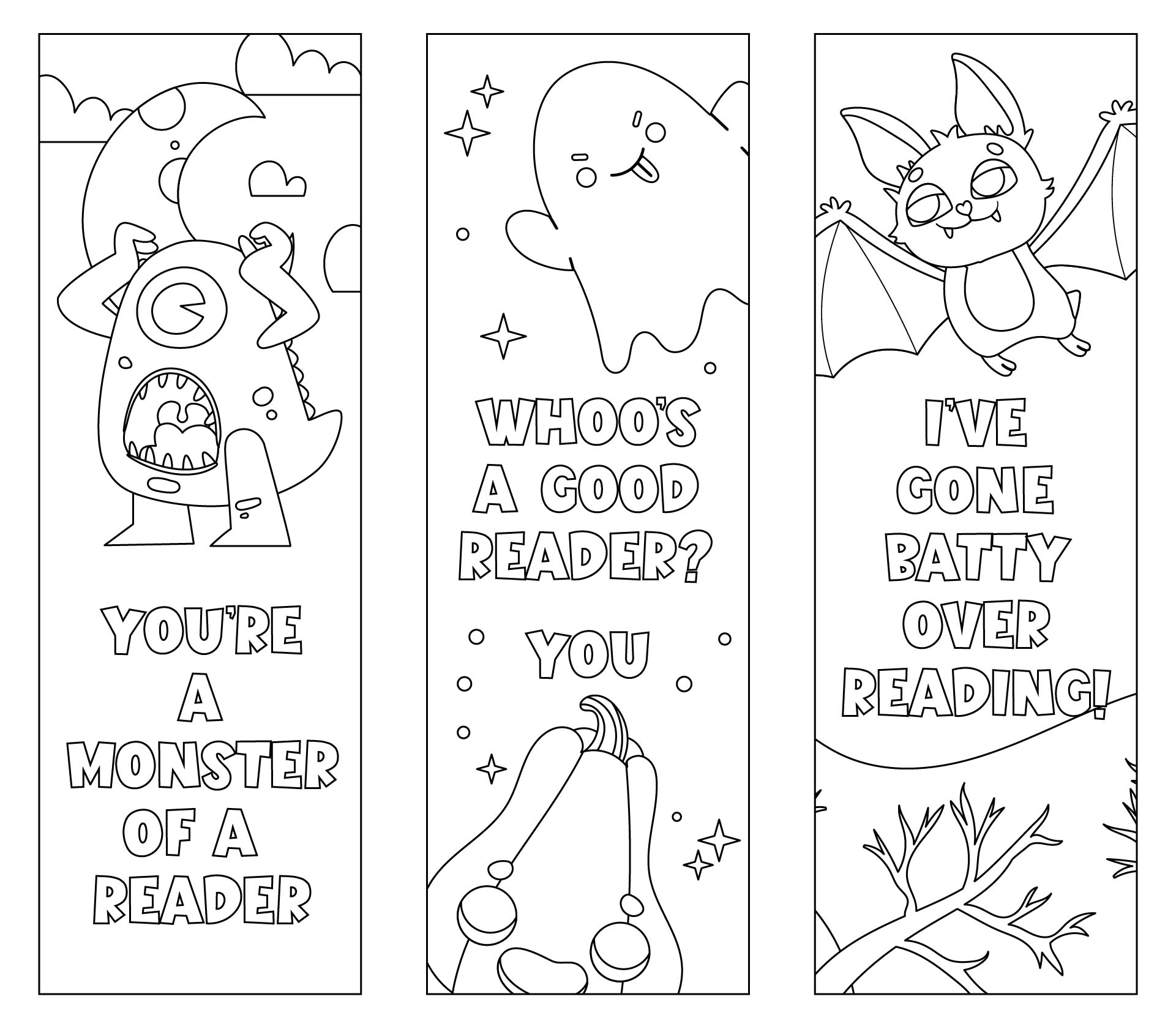Printable Halloween Bookmark Templates With Quotes To Color