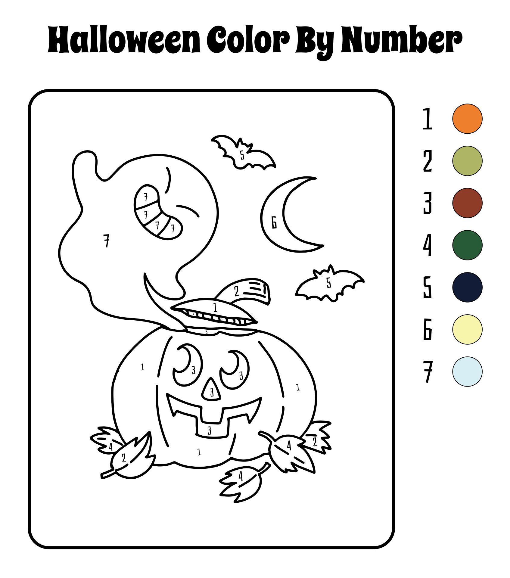 Printable Halloween Color By Number Kindergarten Worksheets