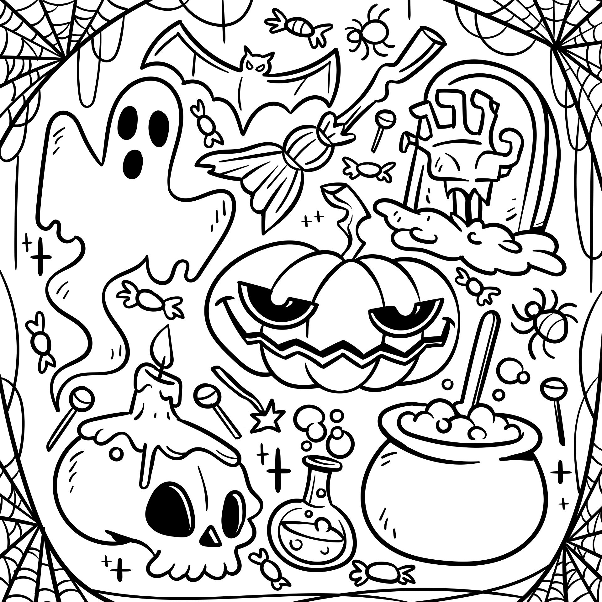 Printable Halloween Coloring With Spooky Objects