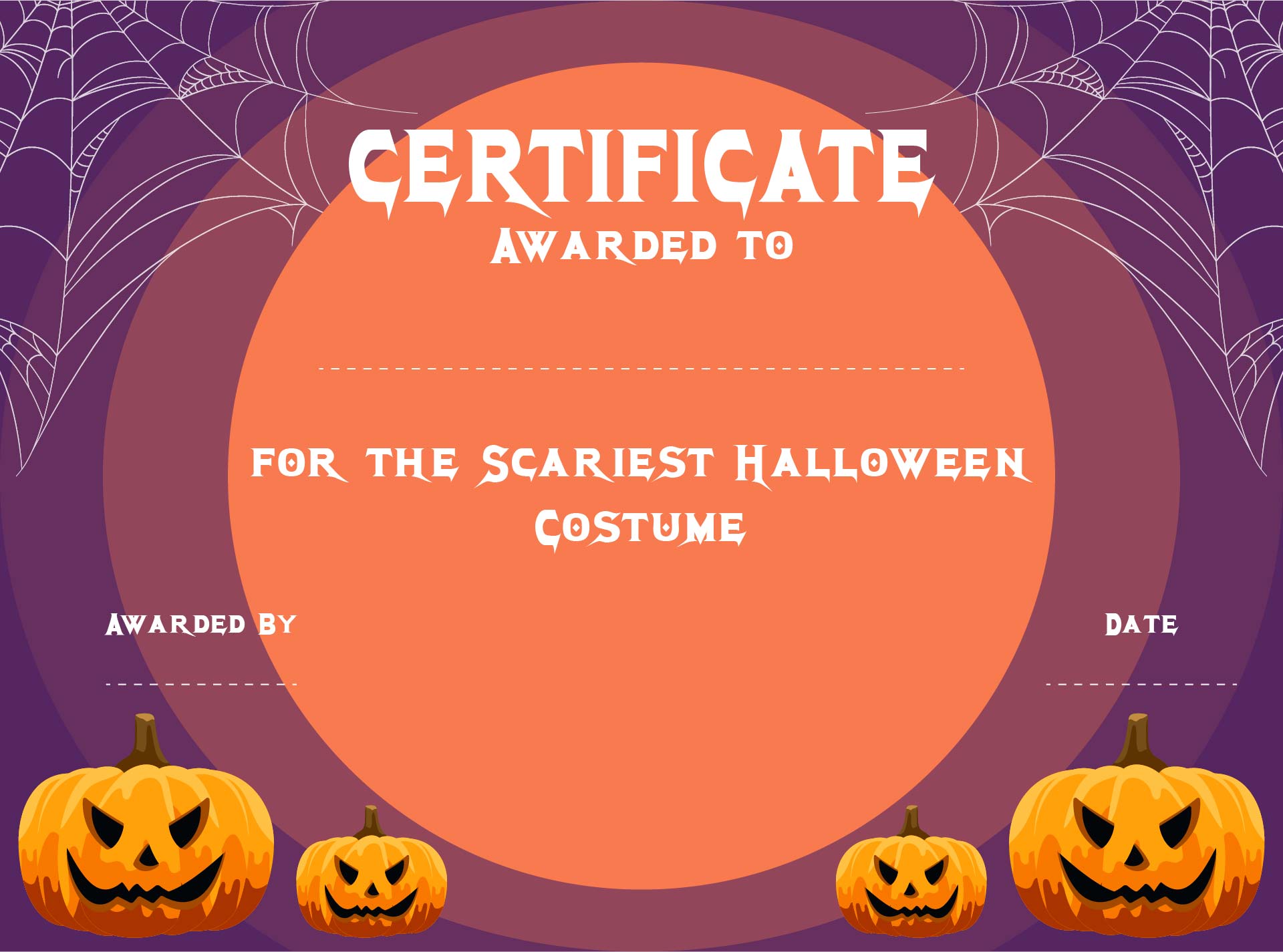 Printable Halloween Costume Certificate Templates