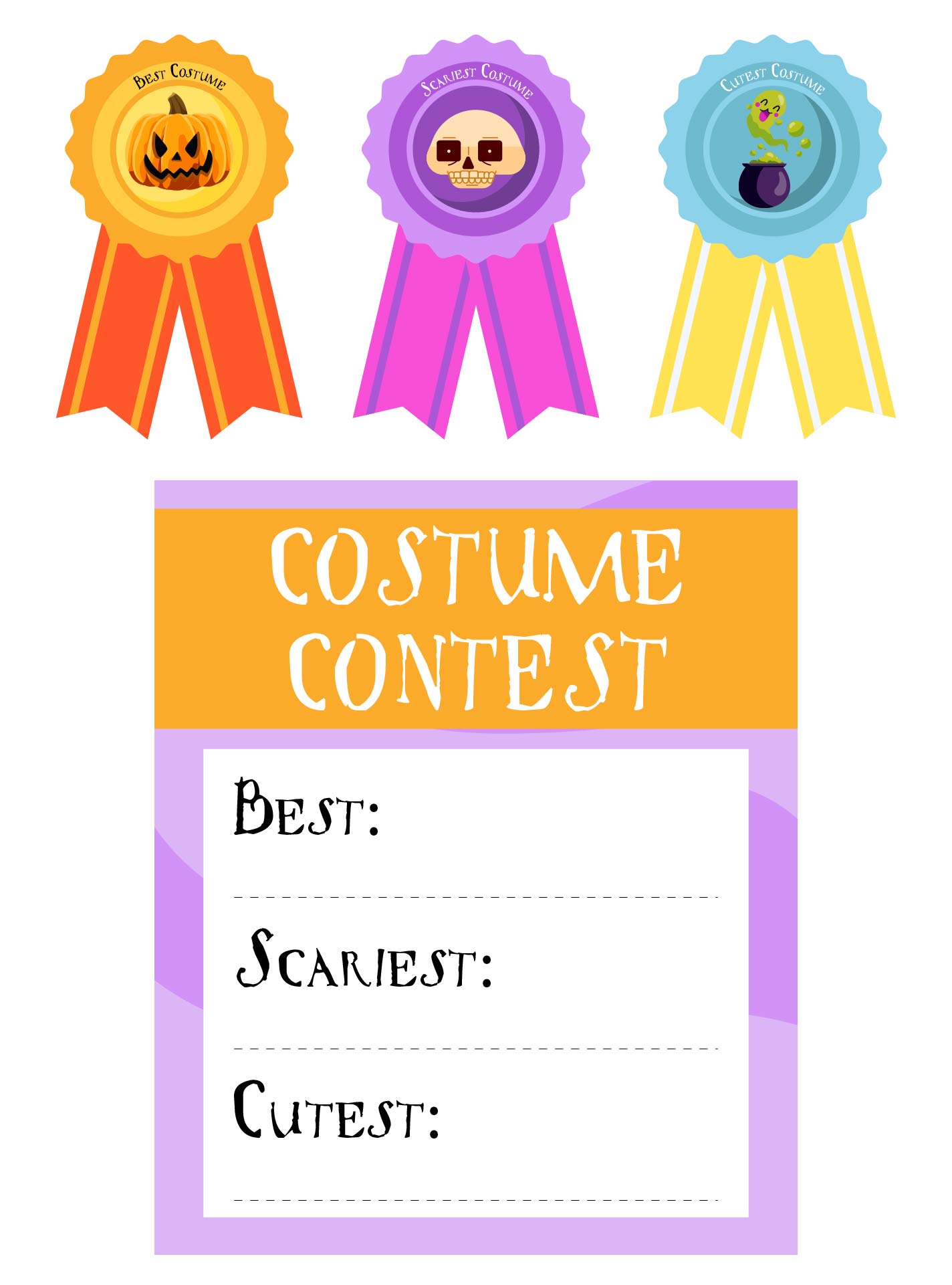 Printable Halloween Costume Contest Prize Ribbons And Voting Slip