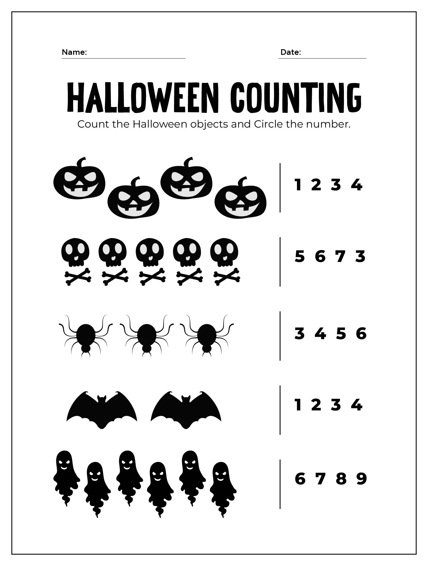 Printable Halloween Counting Preschool Worksheet