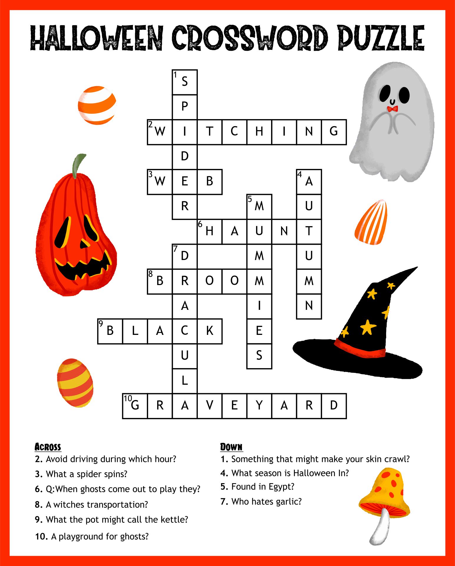 Printable Halloween Crossword Puzzle Answer