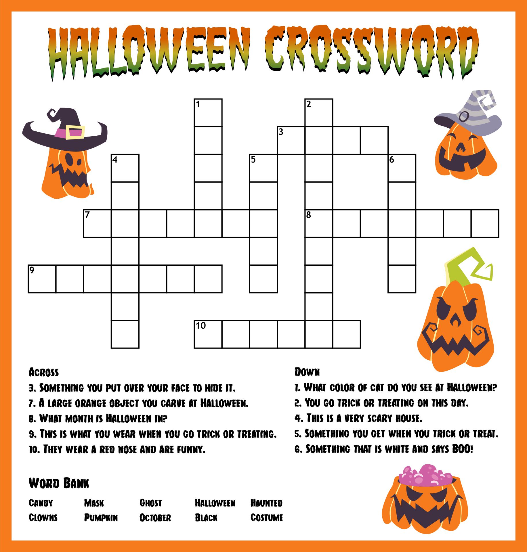 Printable Halloween Crossword Puzzle Word Bank