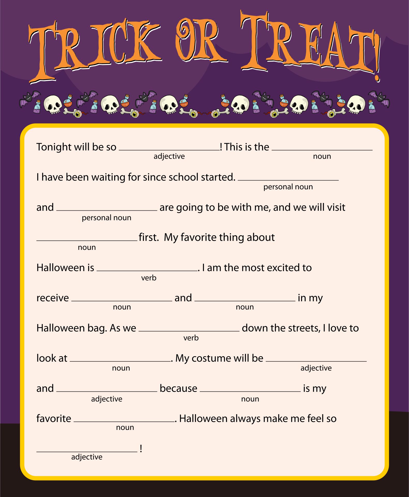 Printable Halloween Grammar Parts Of Speech Worksheets For Grades 3–5