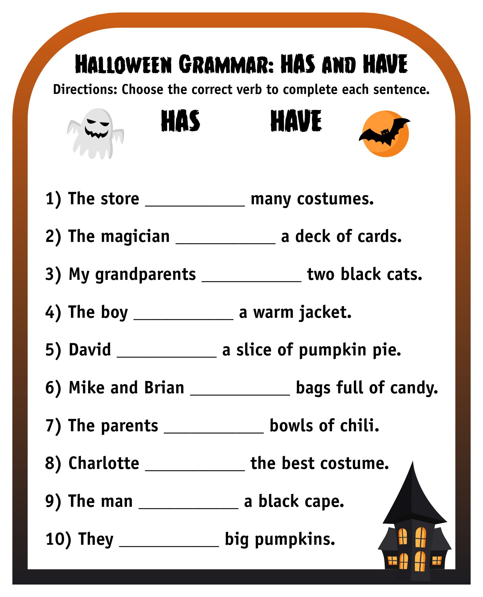 Printable Halloween Grammar Worksheet For 5th - 6th Grade
