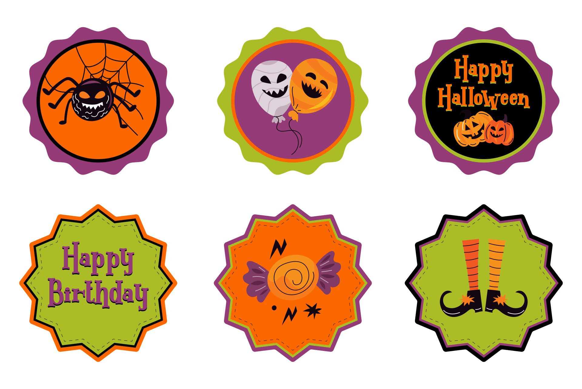 Printable Halloween Happy Birthday Cupcake Topper Templates