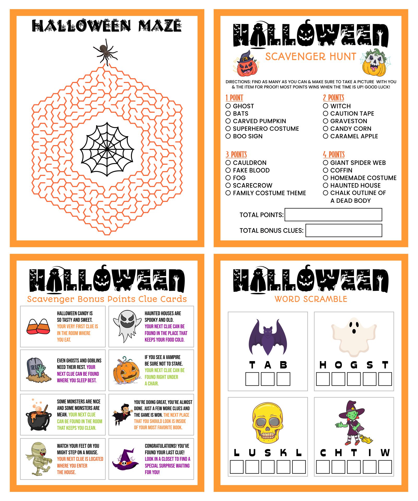 Printable Halloween Logic Puzzle Scavenger Hunt Game For Kids