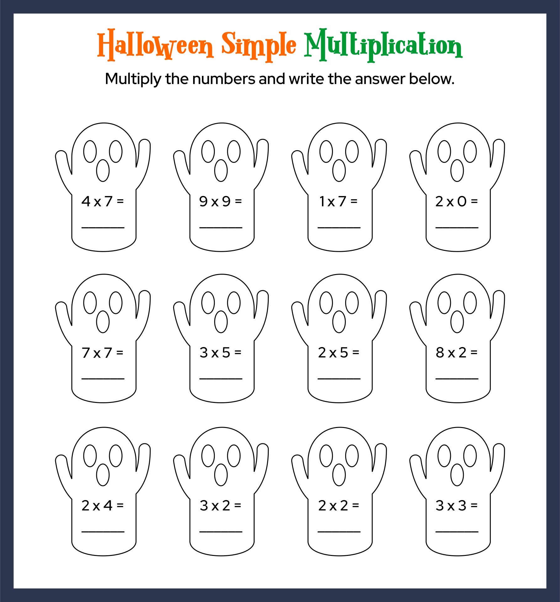 Printable Halloween Math Simple Multiplication Grade 1 Worksheet
