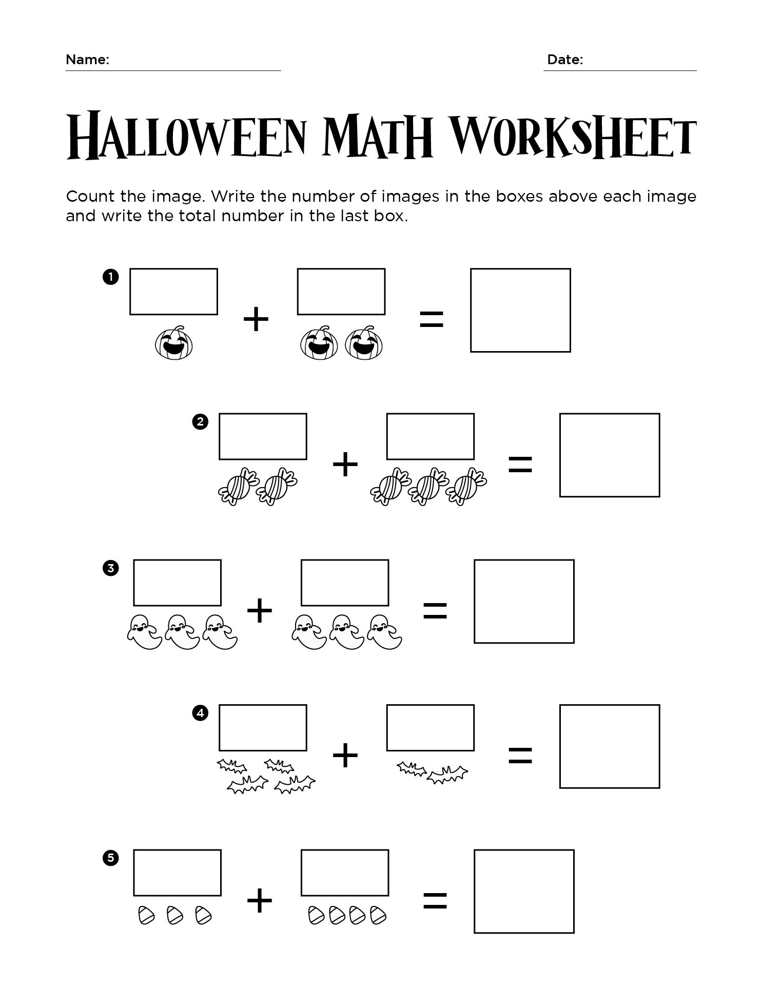 Printable Halloween Math Worksheet