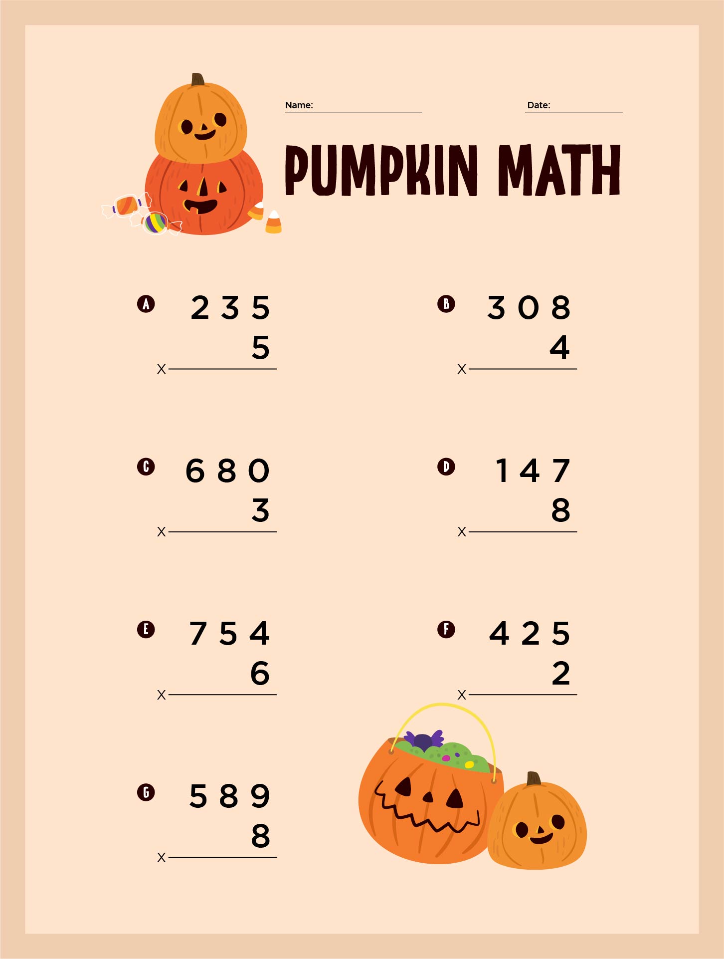 Printable Halloween Math Worksheets 4th Grade