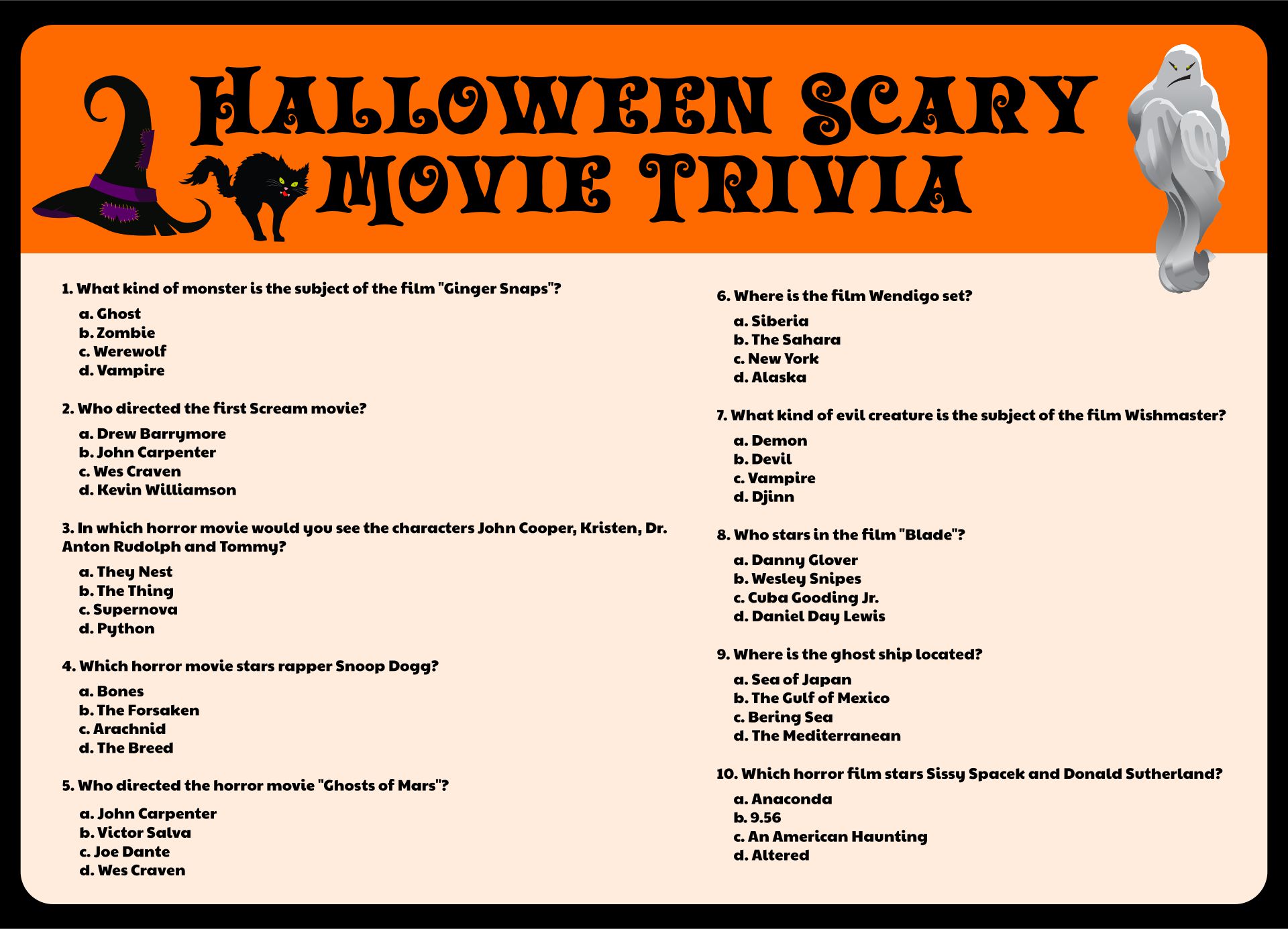 Printable Halloween Movie Trivia Games