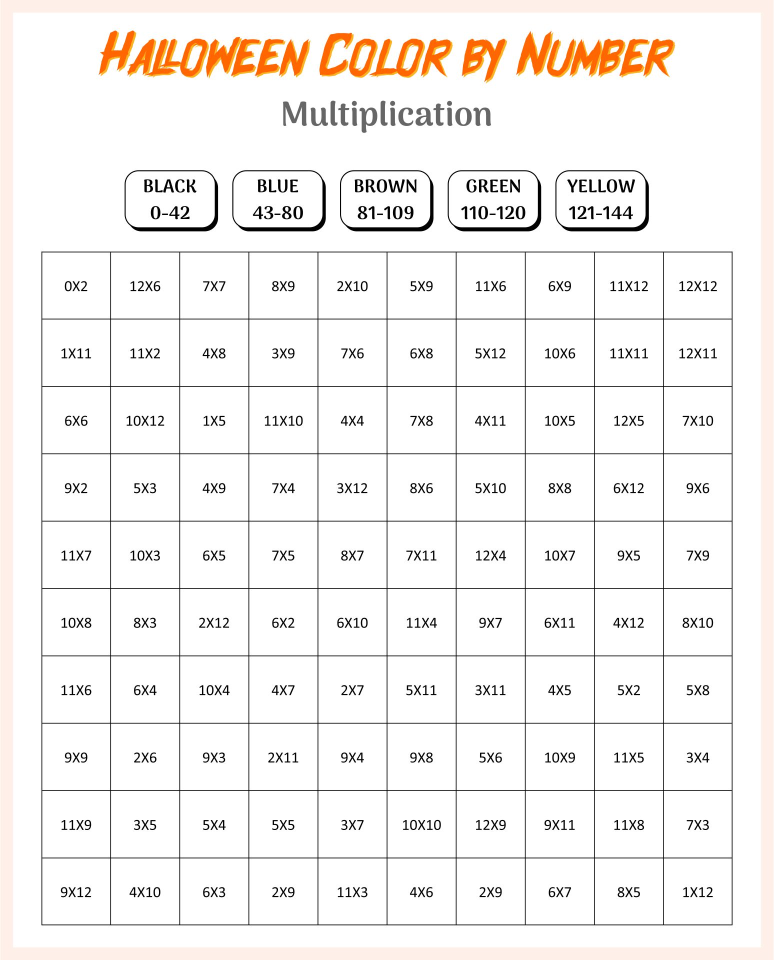 Printable Halloween Mystery Multiplication Worksheets